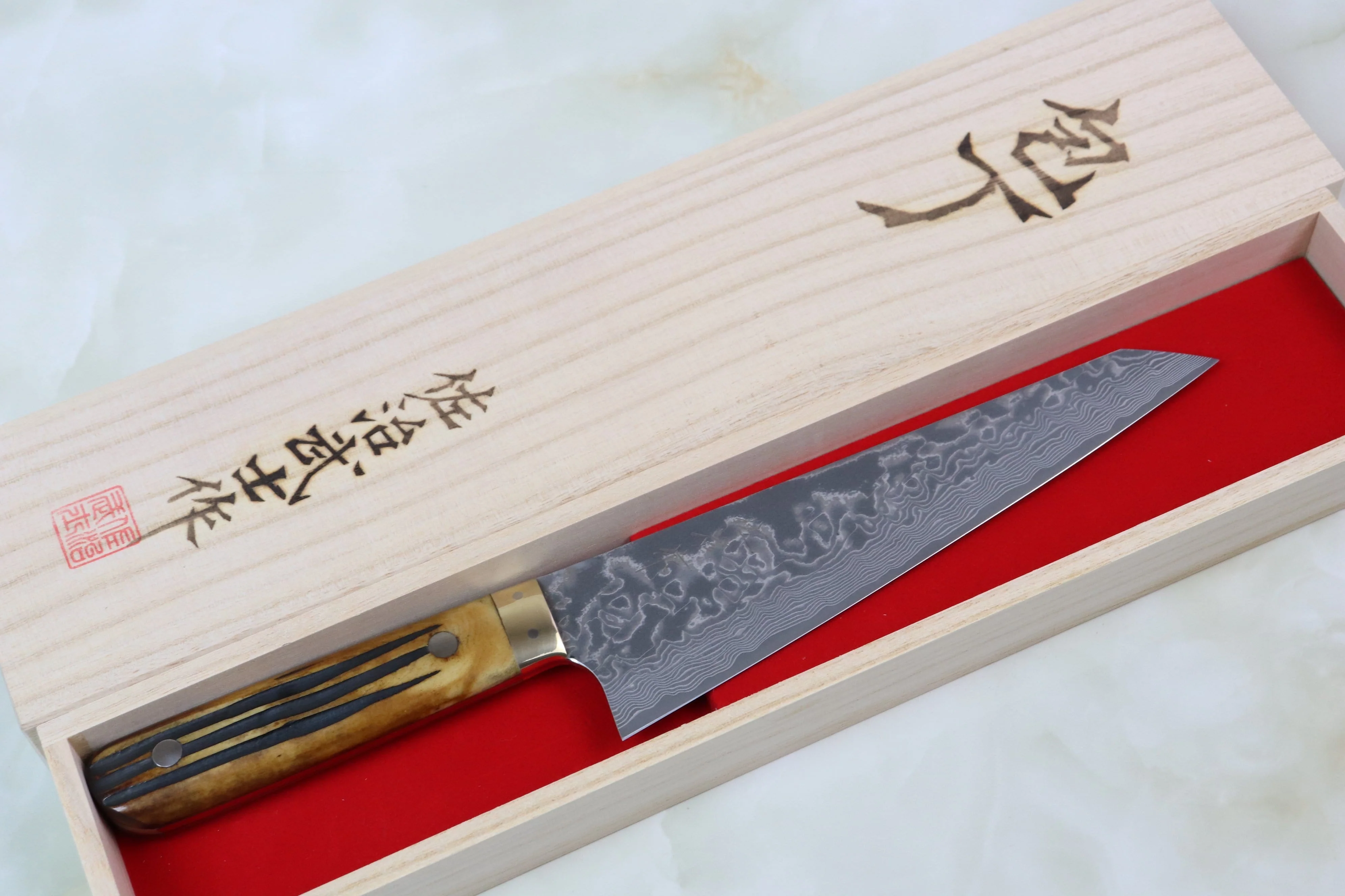 Takeshi Saji R-2 Custom Black Damascus Wild Series Garasuki 185mm (7.2 inch, Stag Bone Handle, SRD-10S) - Image 5