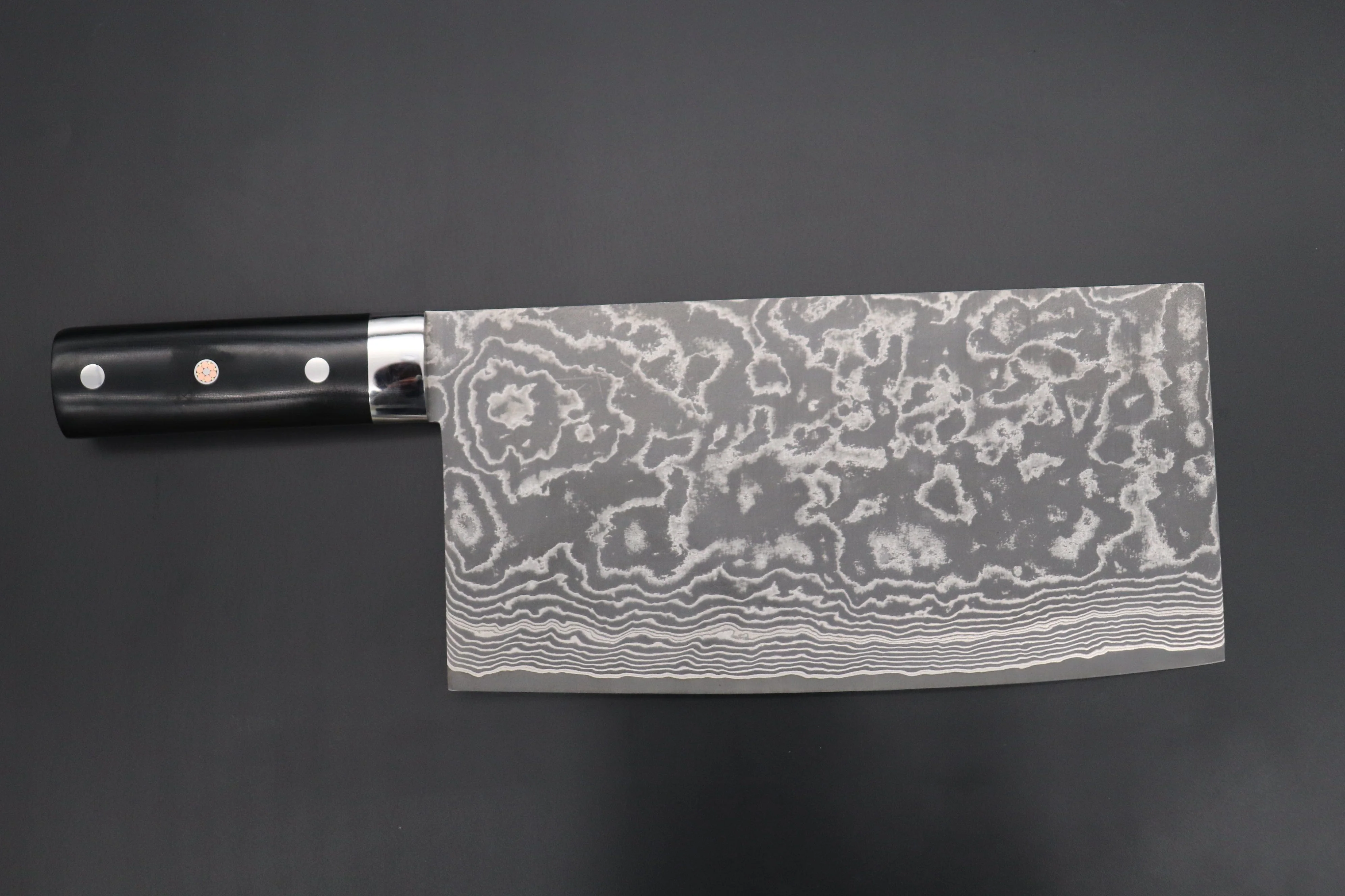 Takeshi Saji R-2 Custom Damascus Chinese Cleaver (Black Linen Micarta Handle, SCR2-BM)