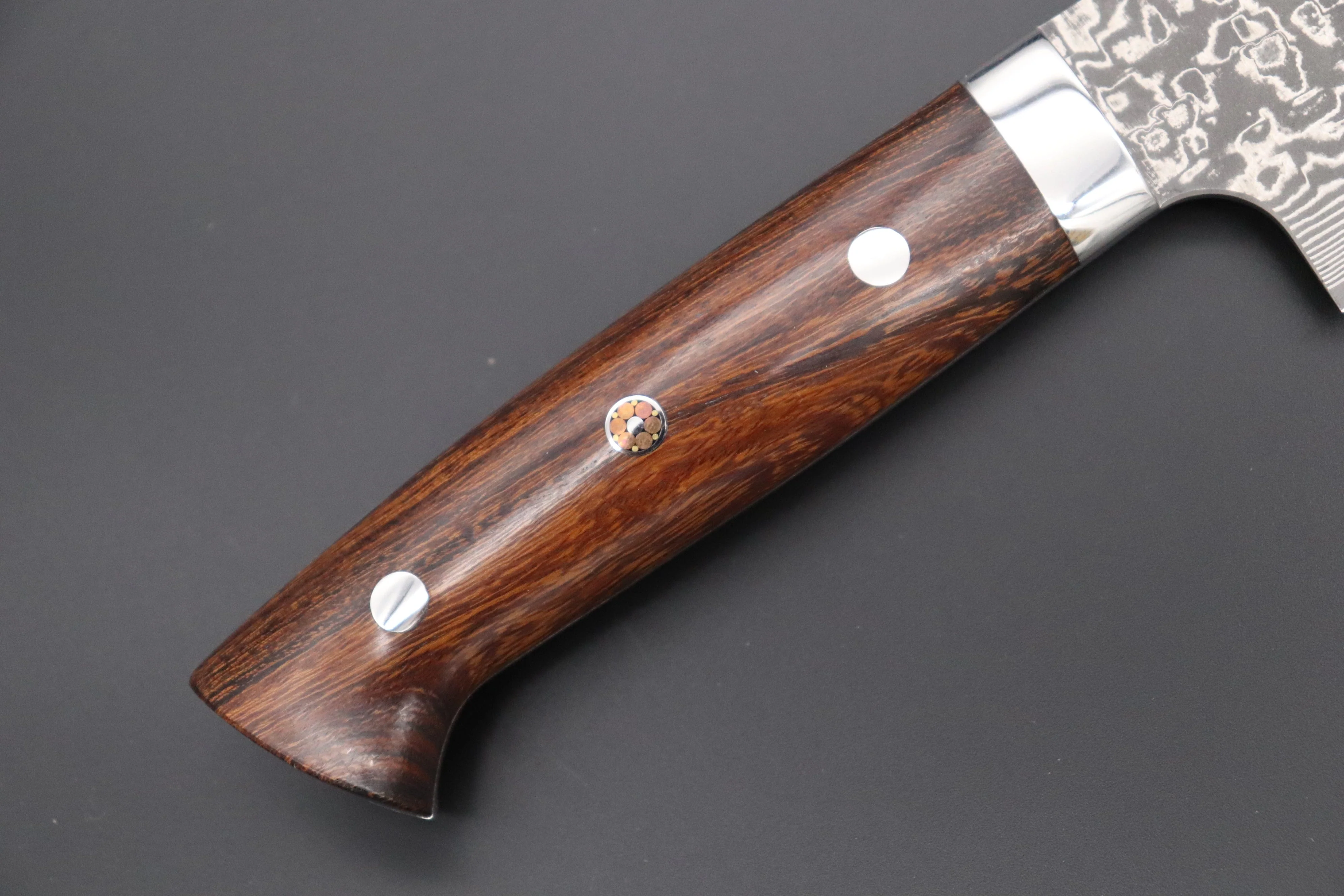 Takeshi Saji R-2 Custom Damascus Wild Series SRD-8BI Katana Slicer 270mm Ironwood Handle (10.6 inch) - Image 3