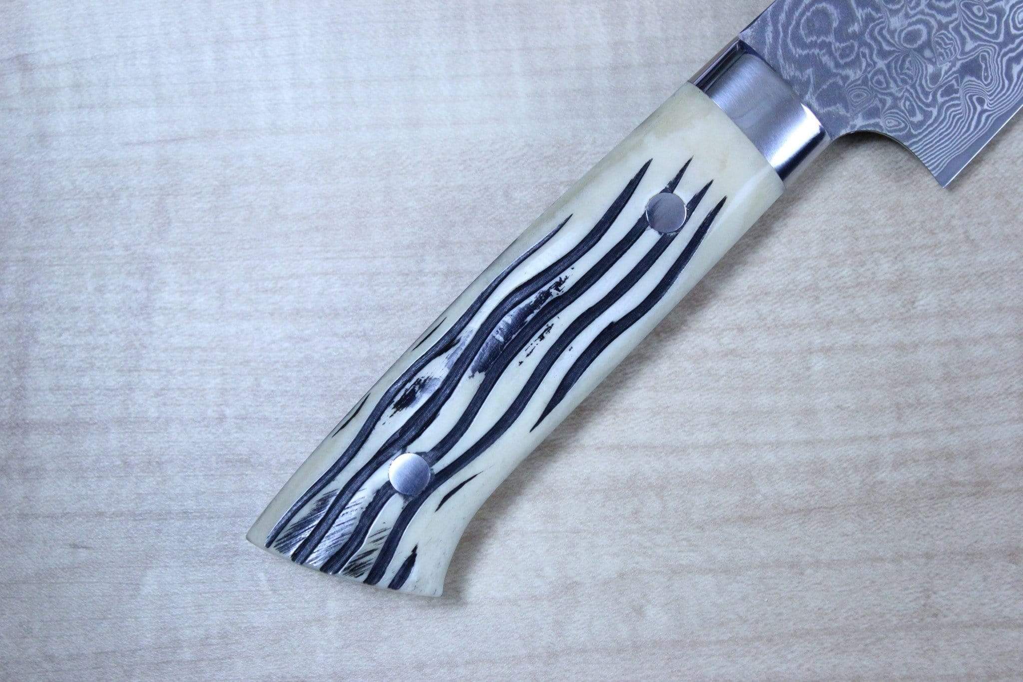 Takeshi Saji R-2 Custom Black Damascus Wild Series Katana Slicer 270mm Stag Bone Handle (10.6 inch) - Image 4