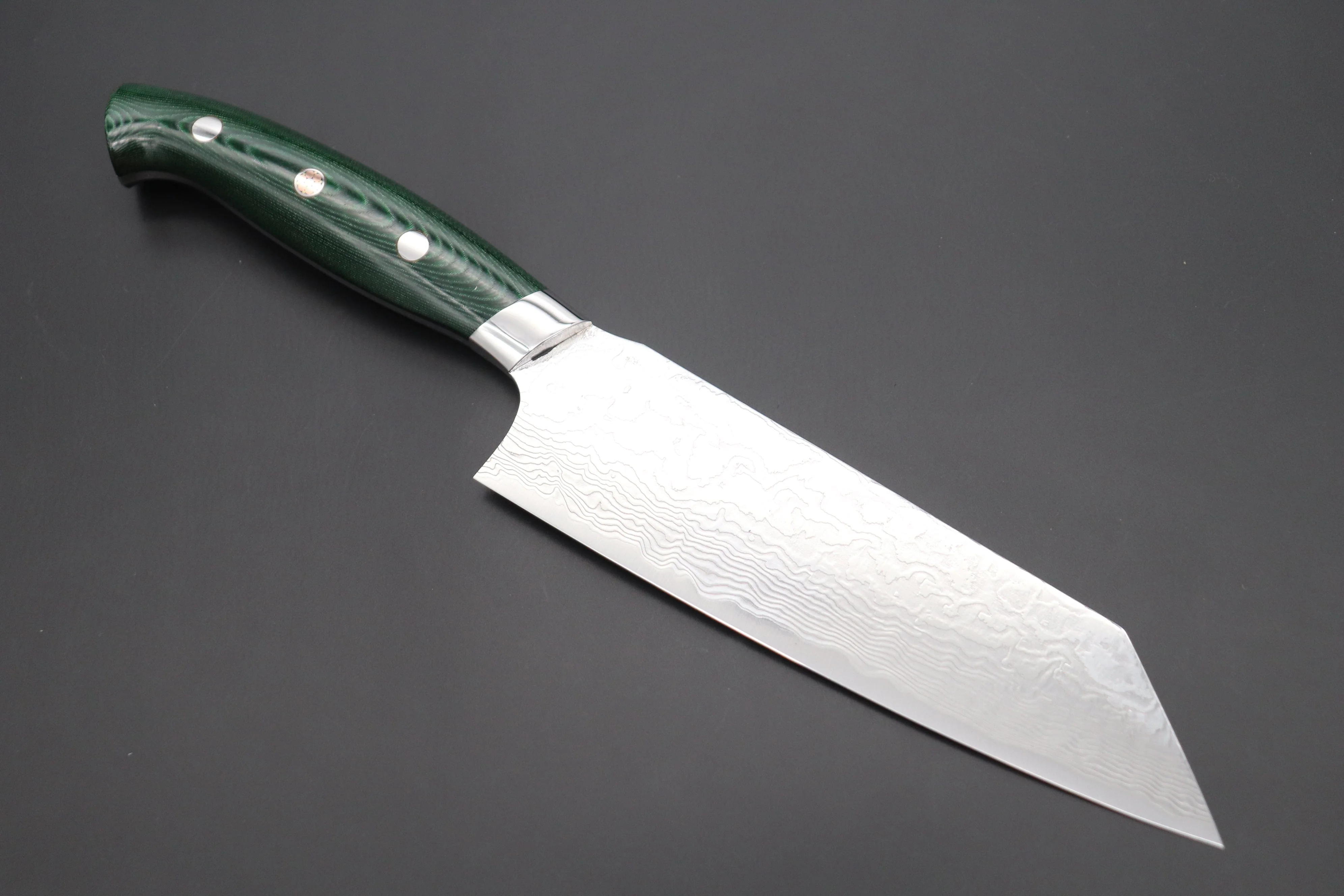 Takeshi Saji R-2 Diamond Damascus Bunka 180mm — Upswept Design (7 Inch, Green Linen Micarta Handle, SNRD-4G)