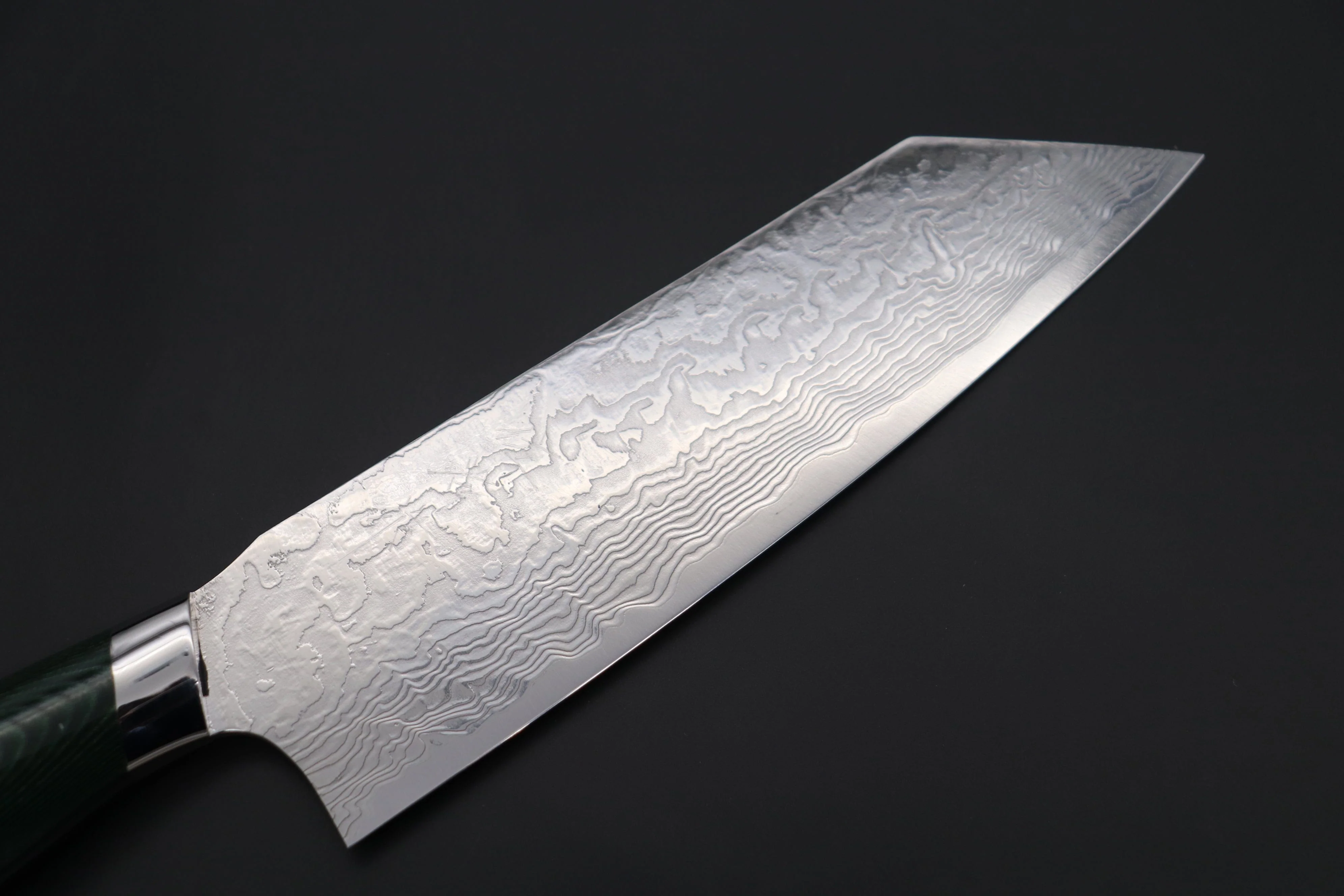 Takeshi Saji R-2 Diamond Damascus Bunka 180mm — Upswept Design (7 Inch, Green Linen Micarta Handle, SNRD-4G) - Image 2
