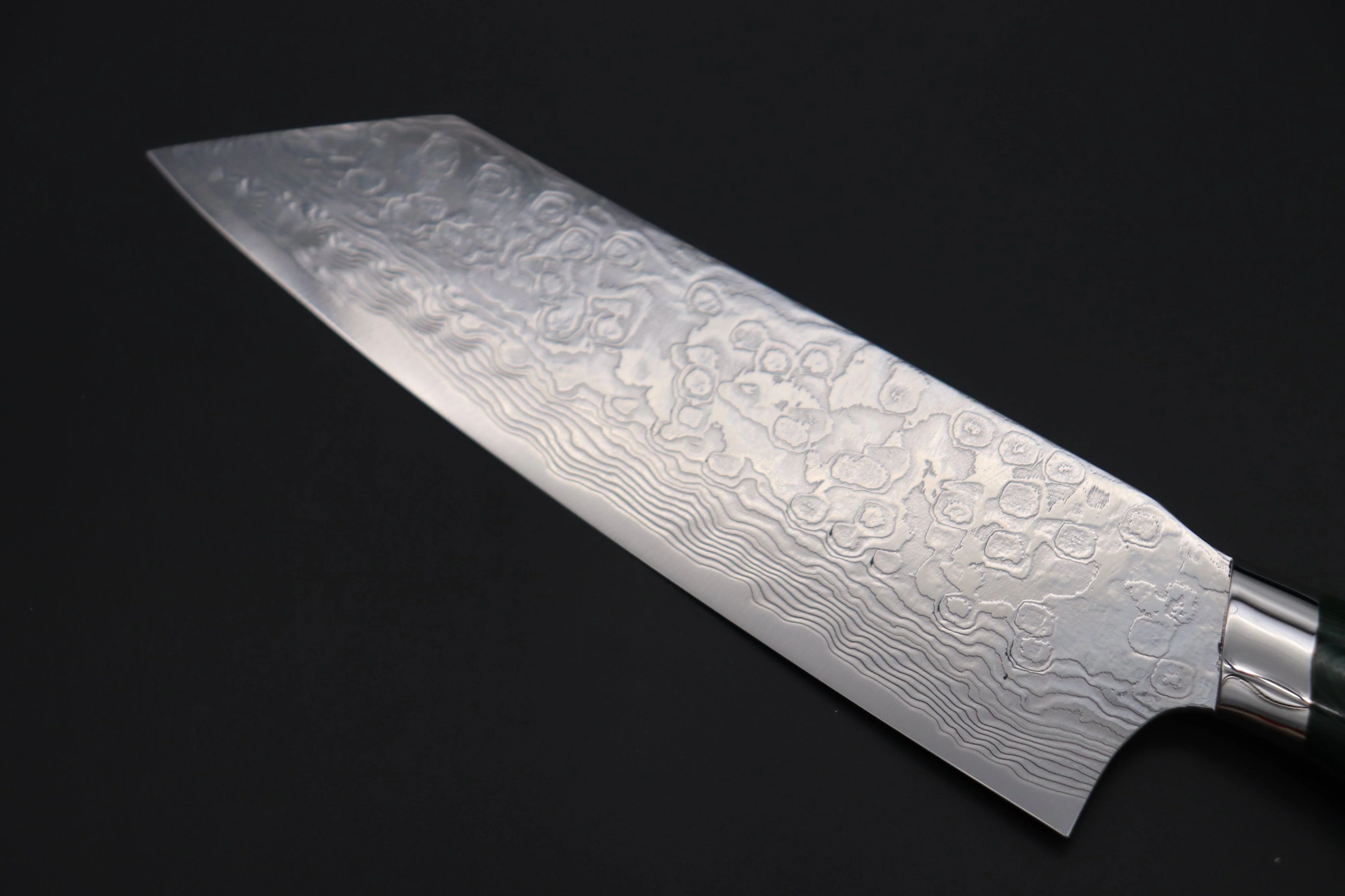 Takeshi Saji R-2 Diamond Damascus Bunka 180mm — Upswept Design (7 Inch, Green Linen Micarta Handle, SNRD-4G) - Image 6