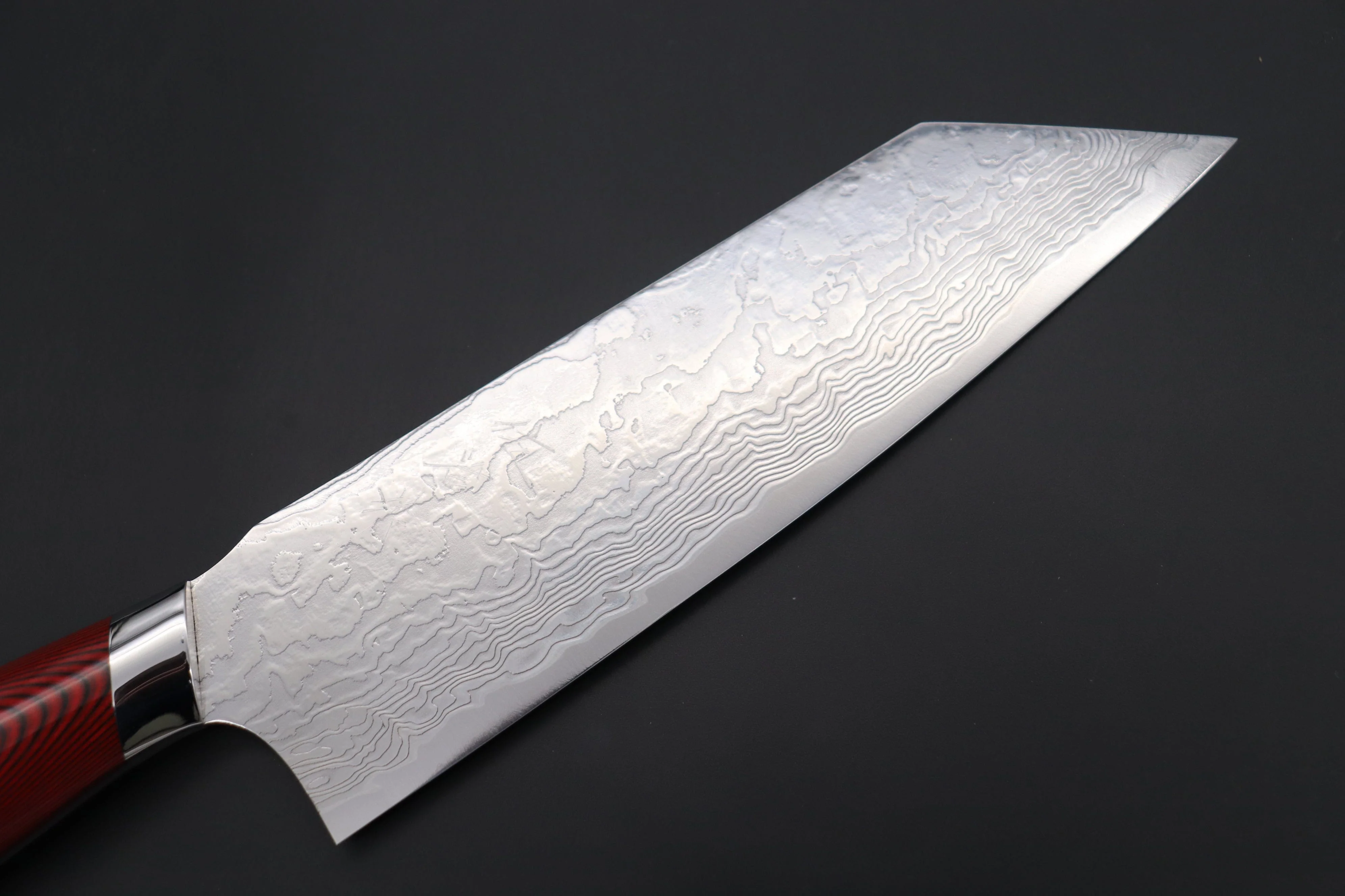 Takeshi Saji R-2 Diamond Damascus Bunka 180mm — Upswept Design (7 Inch, Red/Black Linen Micarta Handle, SNRD-4RB) - Image 2