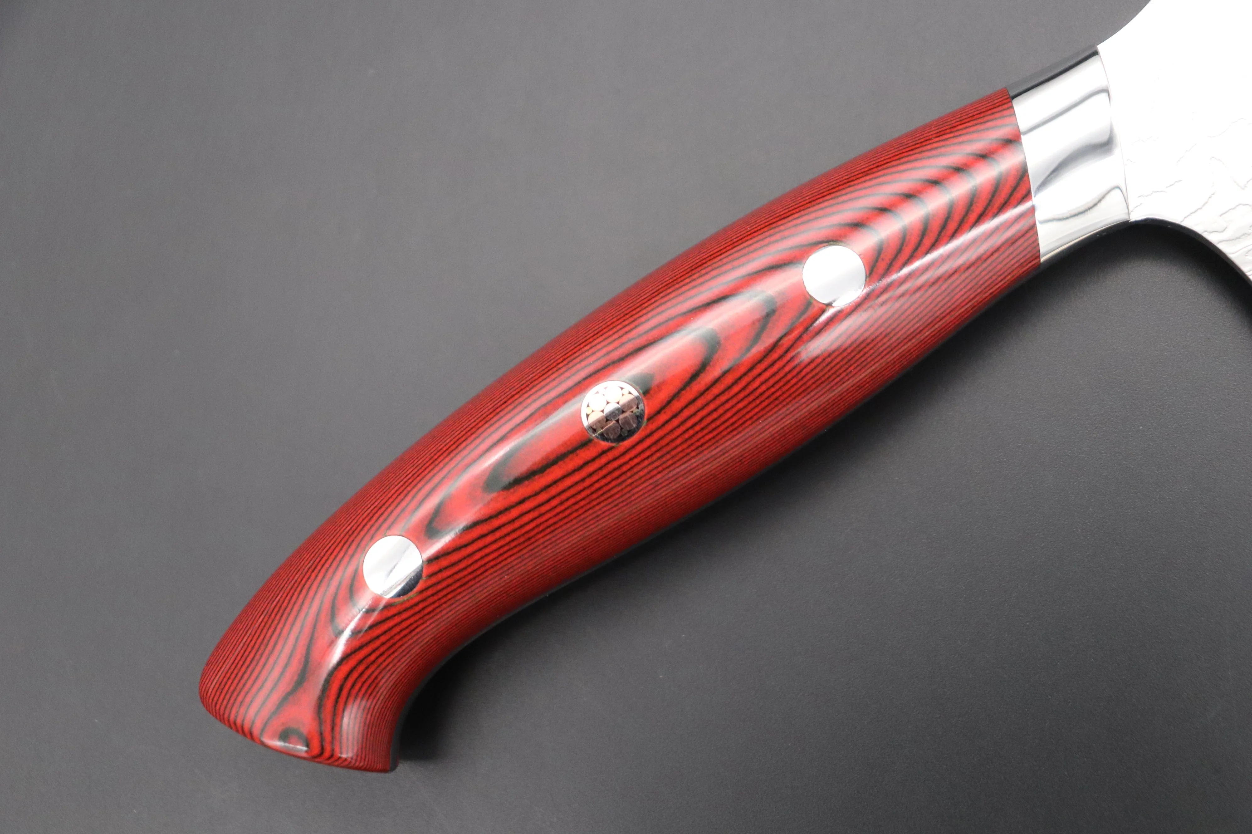 Takeshi Saji R-2 Diamond Damascus Bunka 180mm — Upswept Design (7 Inch, Red/Black Linen Micarta Handle, SNRD-4RB) - Image 3