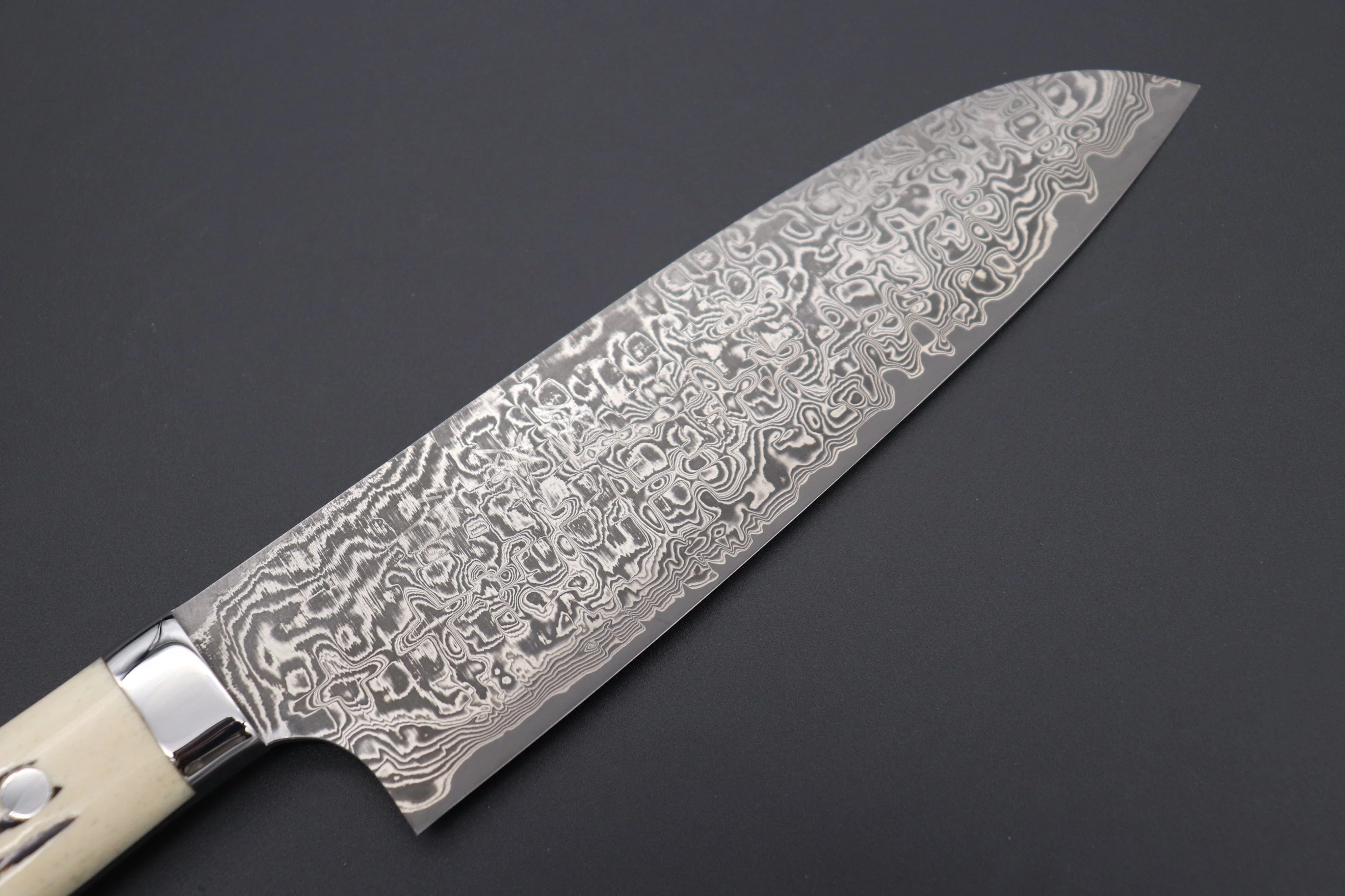 Takeshi Saji R-2 Custom Black Damascus Wild Series Santoku 180mm (7 inch, Stag Bone Handle) - Image 2