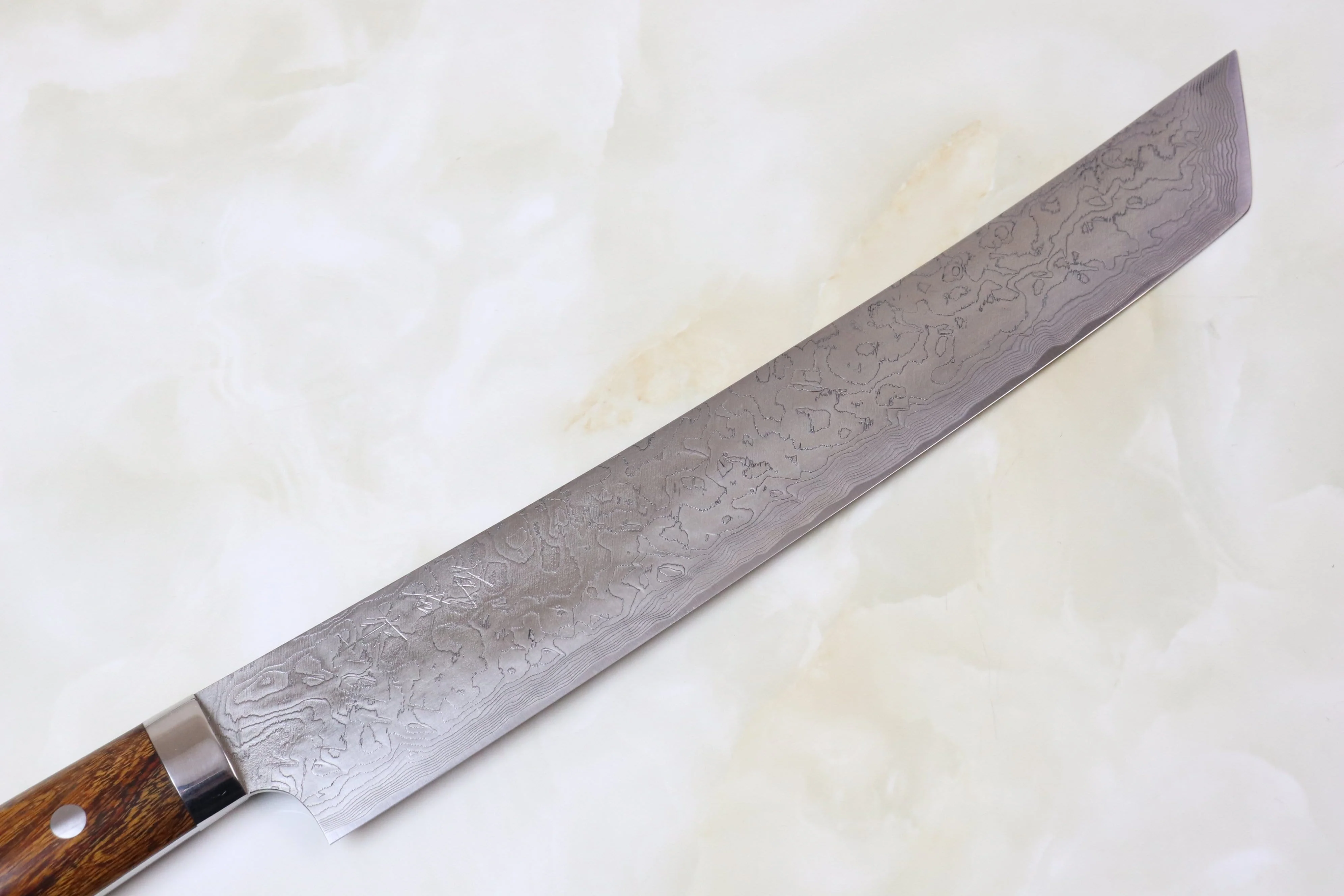 Takeshi Saji R-2 Custom Damascus Wild Series SRD-8I Katana Slicer 270mm Ironwood Handle (Polished Blade Version, 10.6 inch) - Image 2