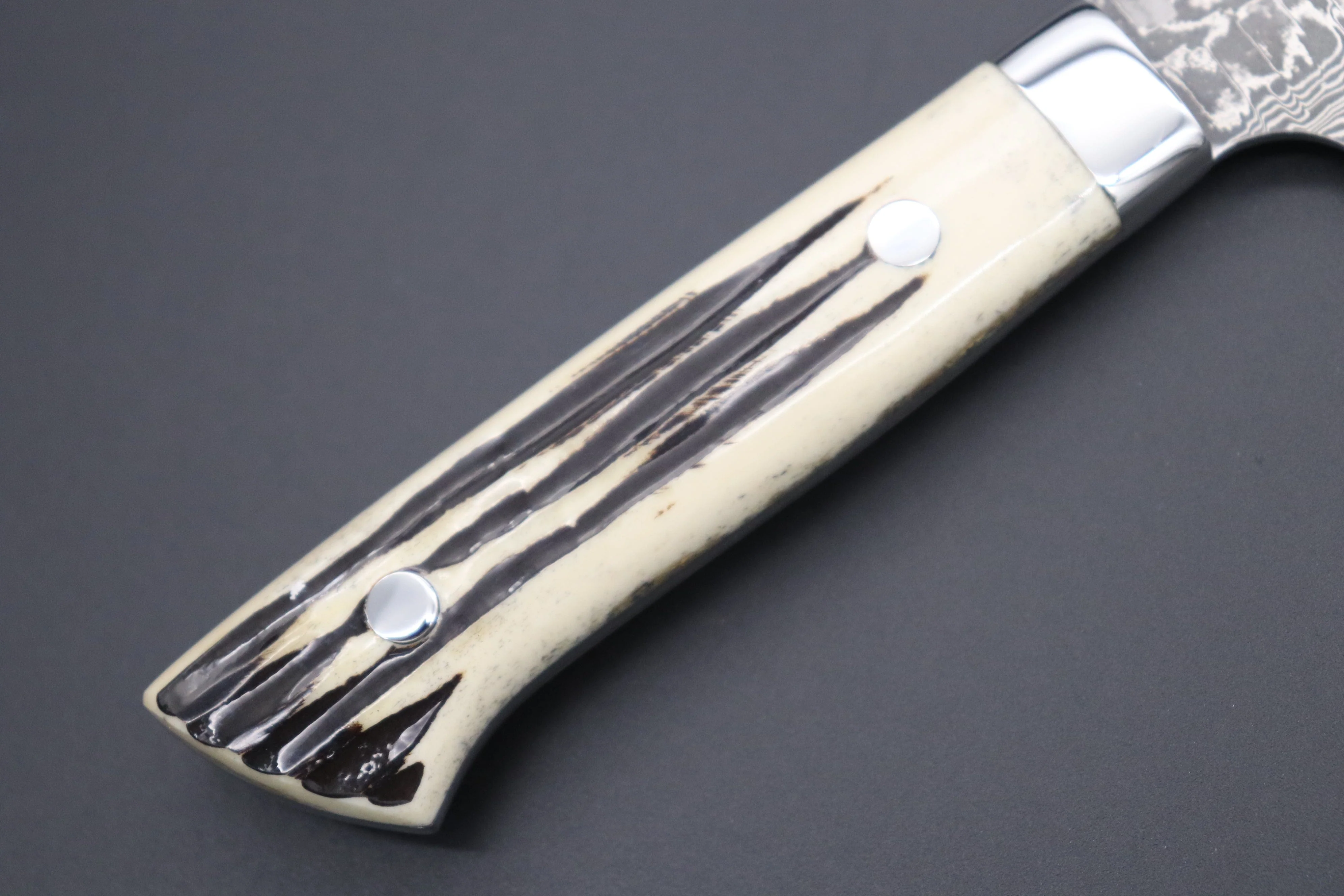 Takeshi Saji R-2 Custom Black Damascus Wild Series Sujihiki (240mm and 270mm, Stag Bone Handle) - Image 3