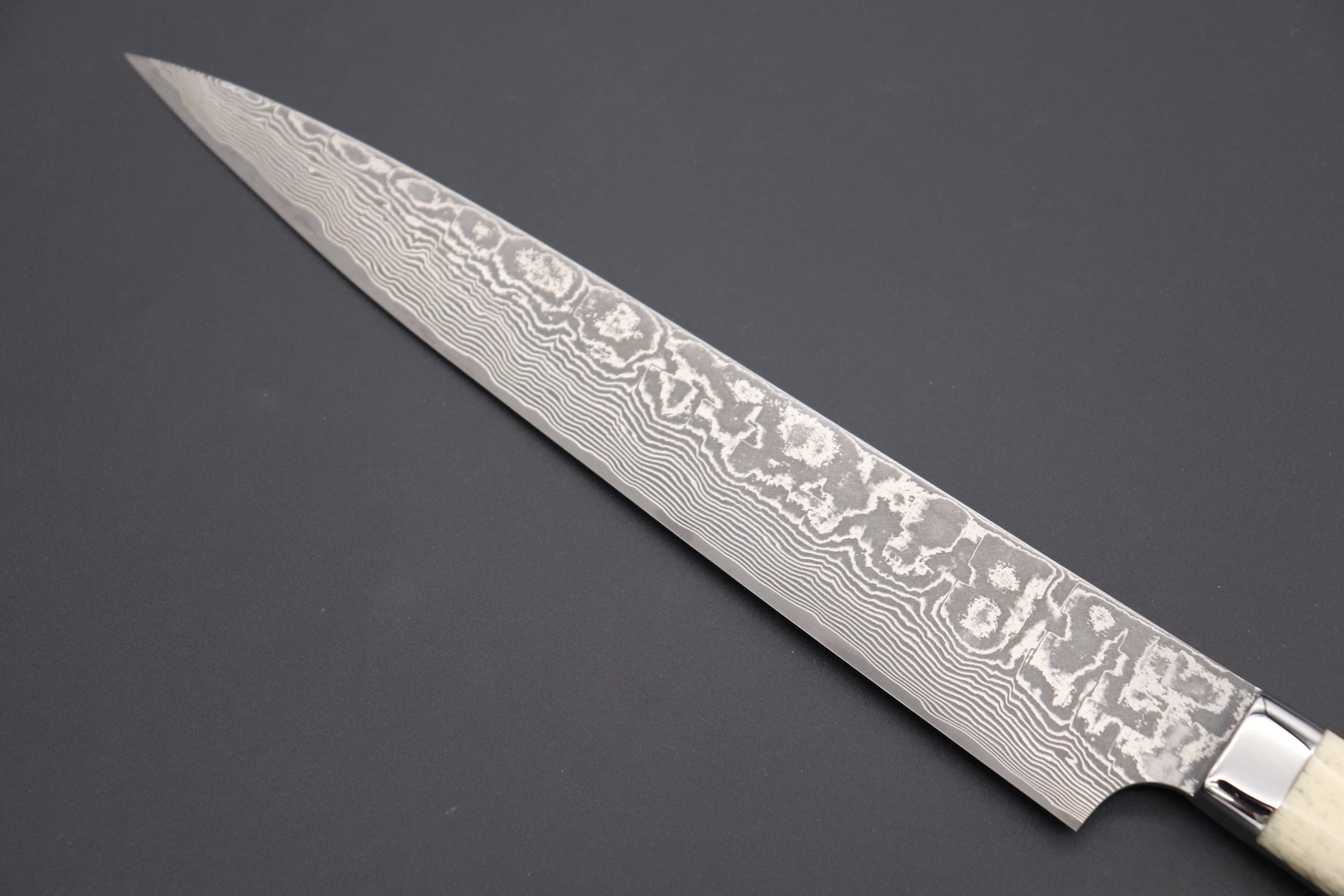 Takeshi Saji R-2 Custom Black Damascus Wild Series Sujihiki (240mm and 270mm, Stag Bone Handle) - Image 6