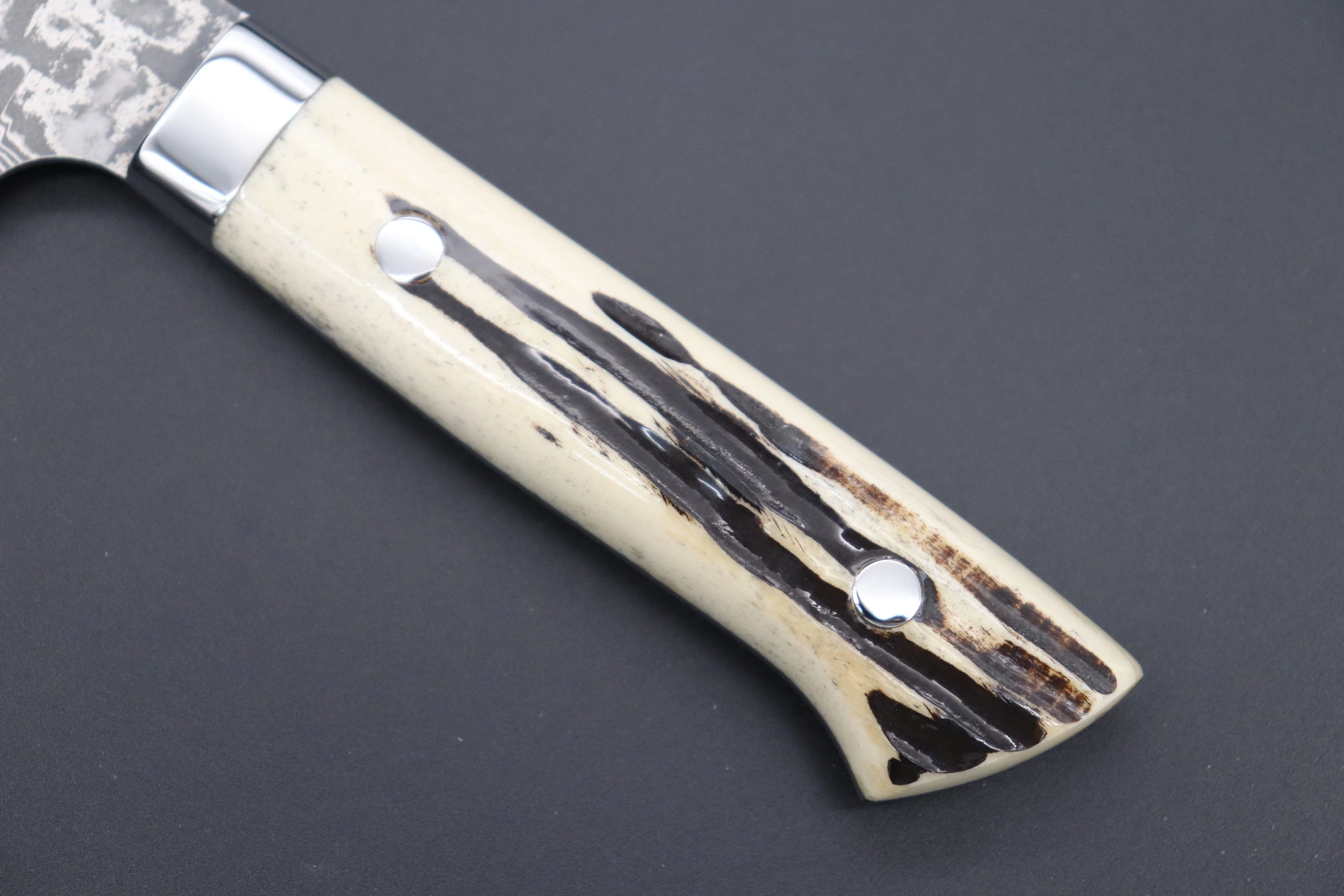 Takeshi Saji R-2 Custom Black Damascus Wild Series Sujihiki (240mm and 270mm, Stag Bone Handle) - Image 7