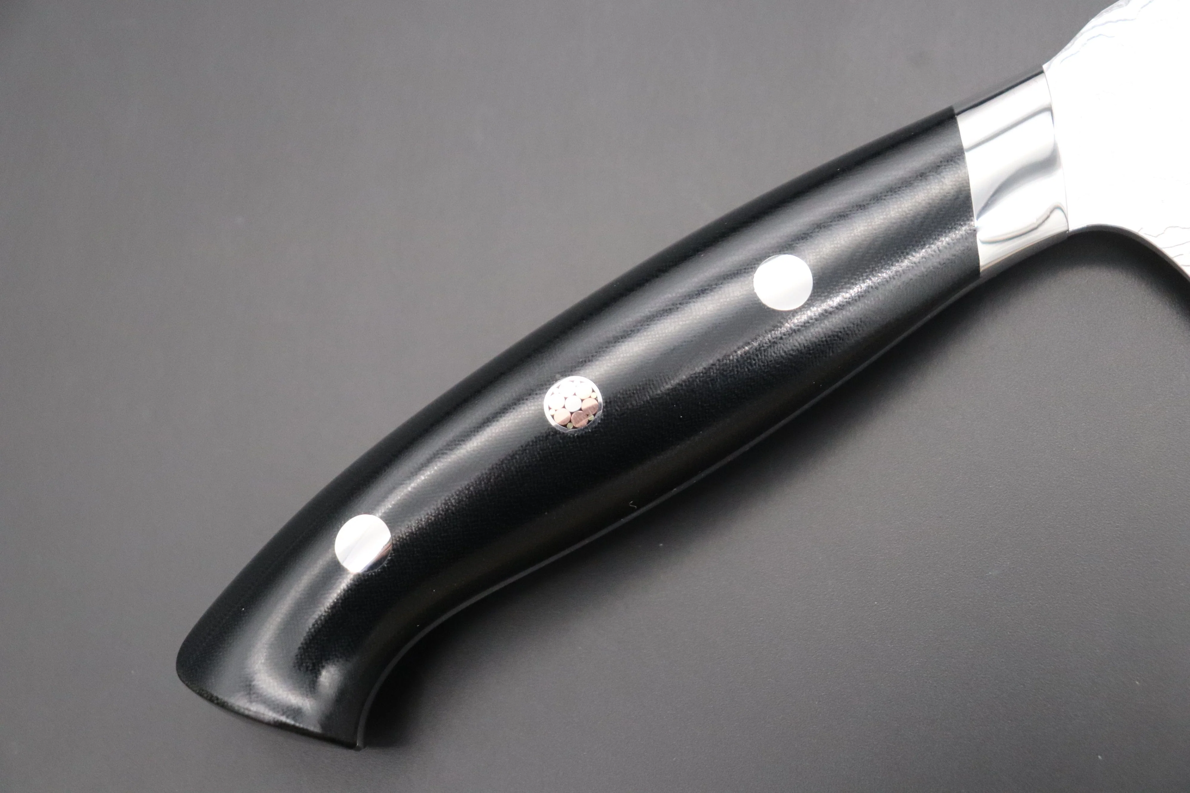 Takeshi Saji R-2 Diamond Damascus Bunka 180mm — Upswept Design (7 Inch, Black Linen Micarta Handle, SNRD-4B) - Image 3