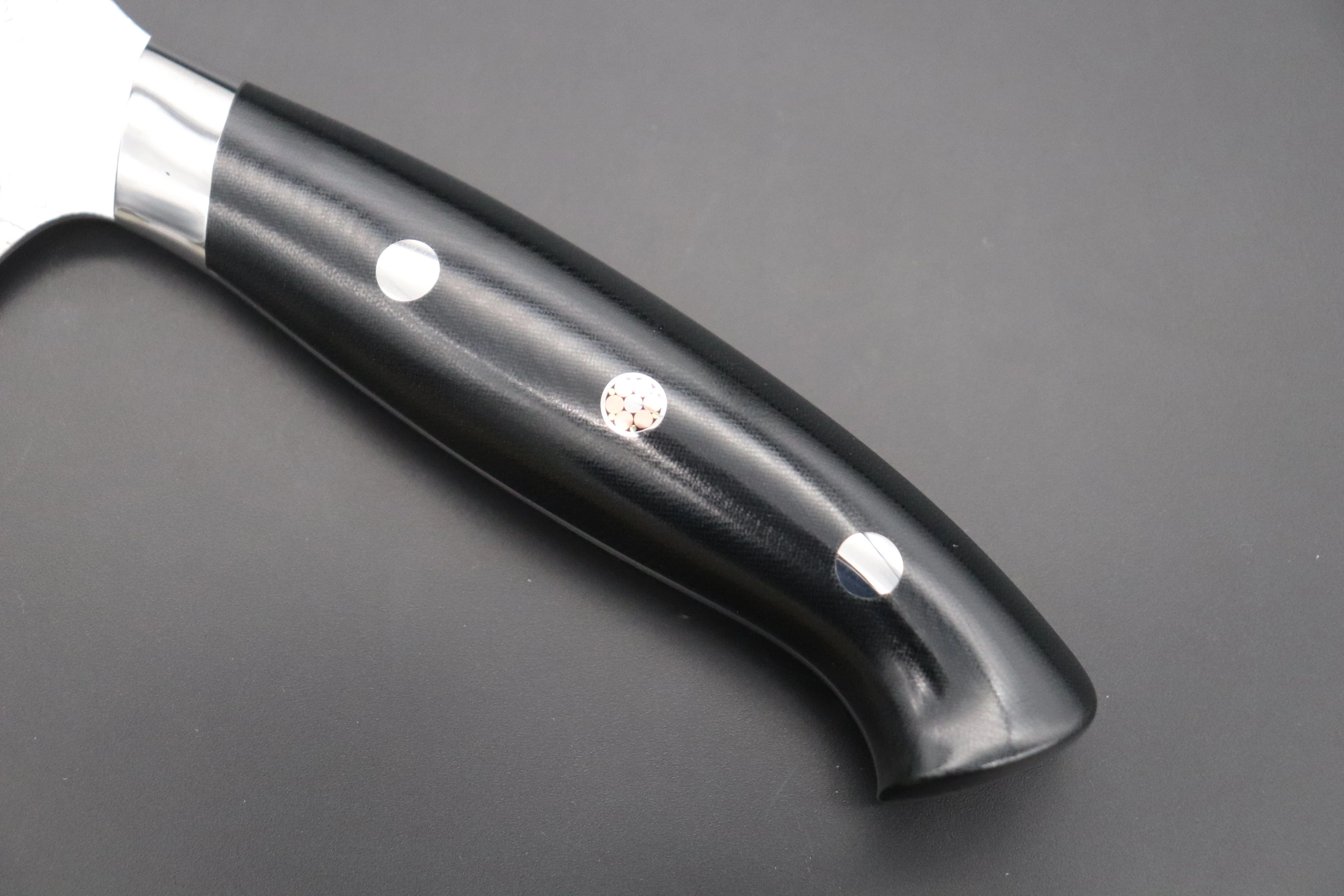 Takeshi Saji R-2 Diamond Damascus Bunka 180mm — Upswept Design (7 Inch, Black Linen Micarta Handle, SNRD-4B) - Image 7