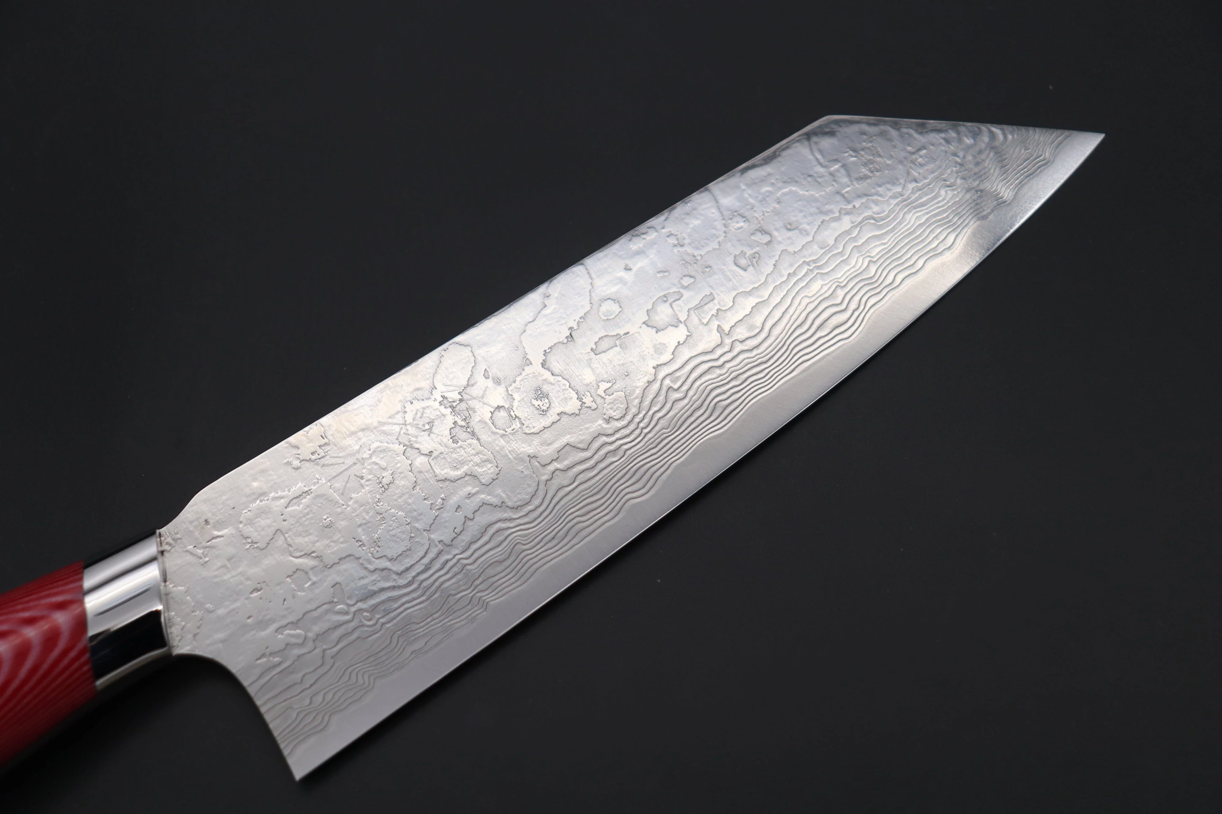 Takeshi Saji R-2 Diamond Damascus Bunka 180mm — Upswept Design (7 Inch, Red/White Linen Micarta Handle, SNRD-4RW) - Image 3