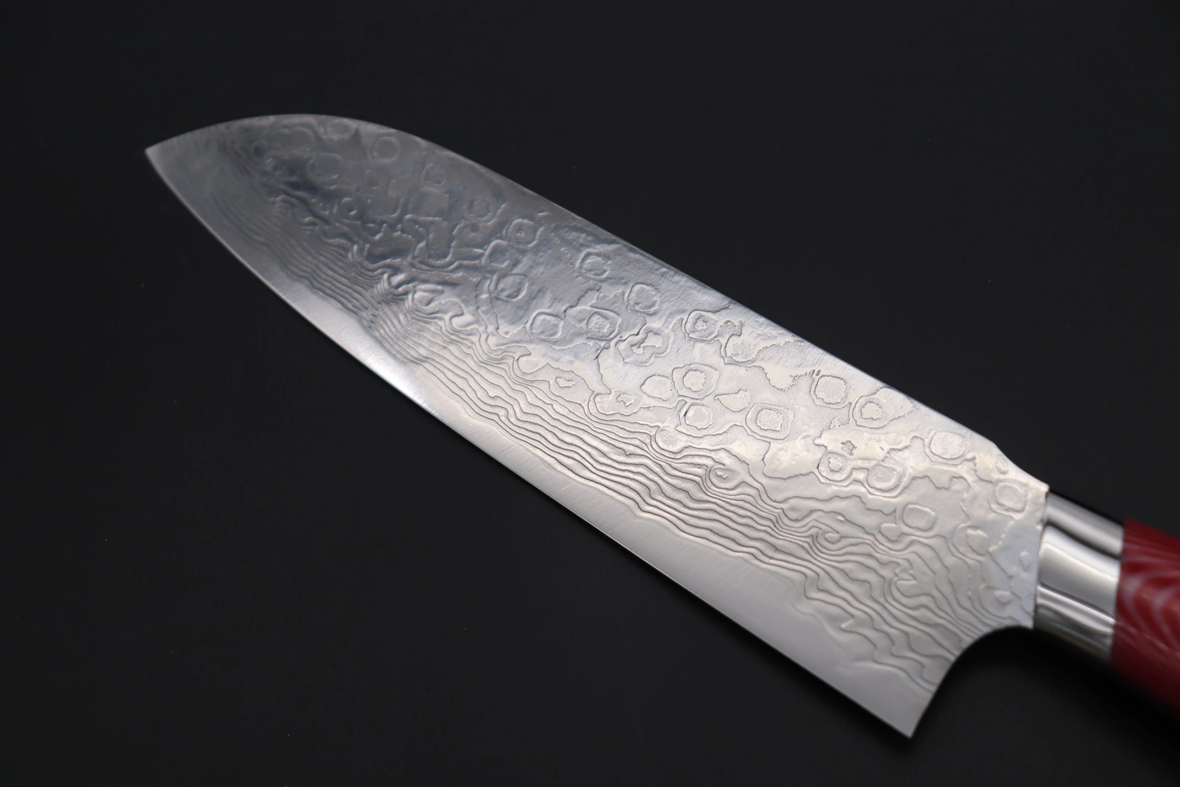 Takeshi Saji R-2 Diamond Damascus Santoku 175mm — Upswept Design (6.8 Inch, Red/White Linen Micarta Handle, SNRD-5RW) - Image 6