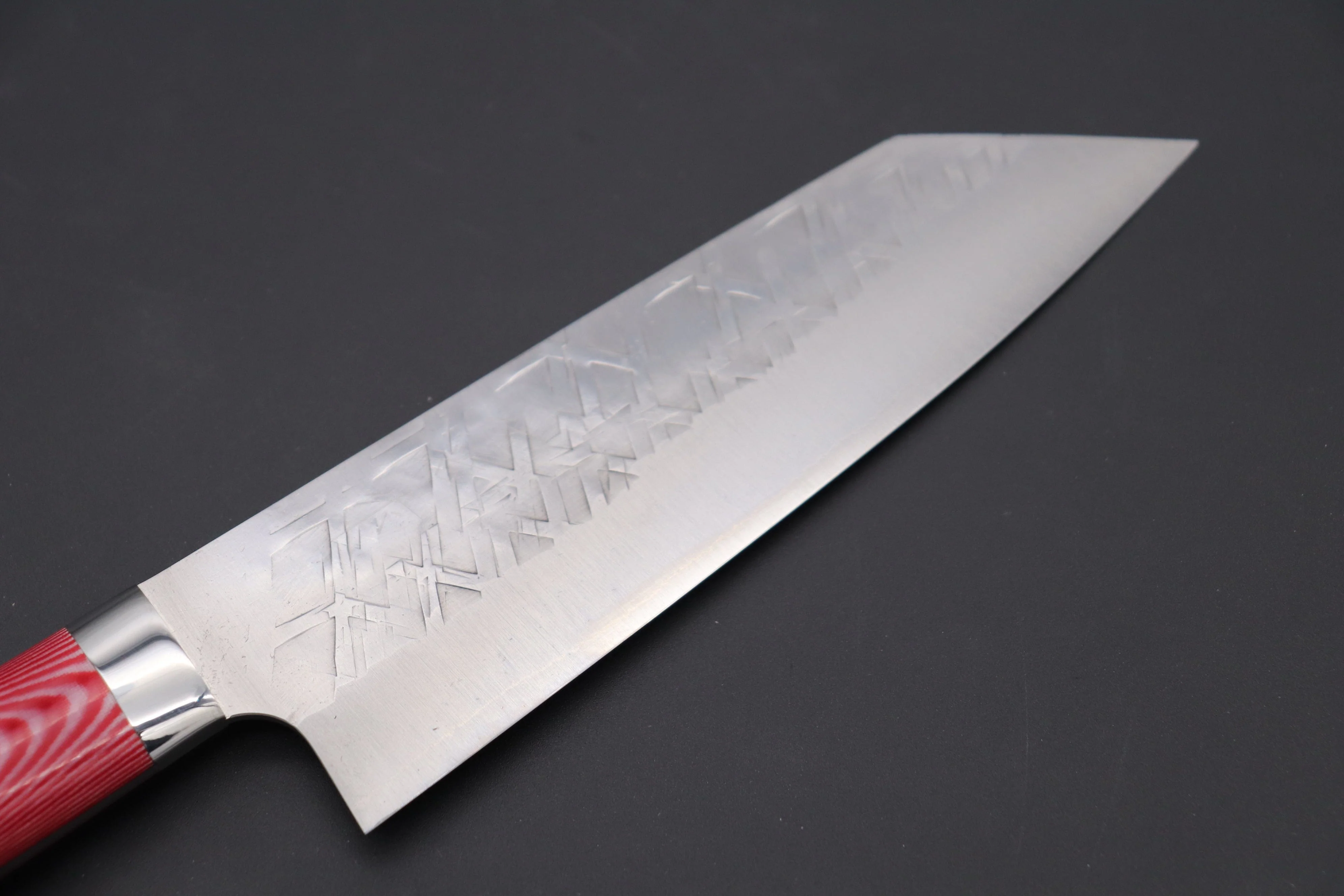Takeshi Saji SRS-13 Hammer Forged,  Custom Handmade Handle Series Bunka 175mm (6.8 inch, Red & White Linen Micarta Handle) - Image 2