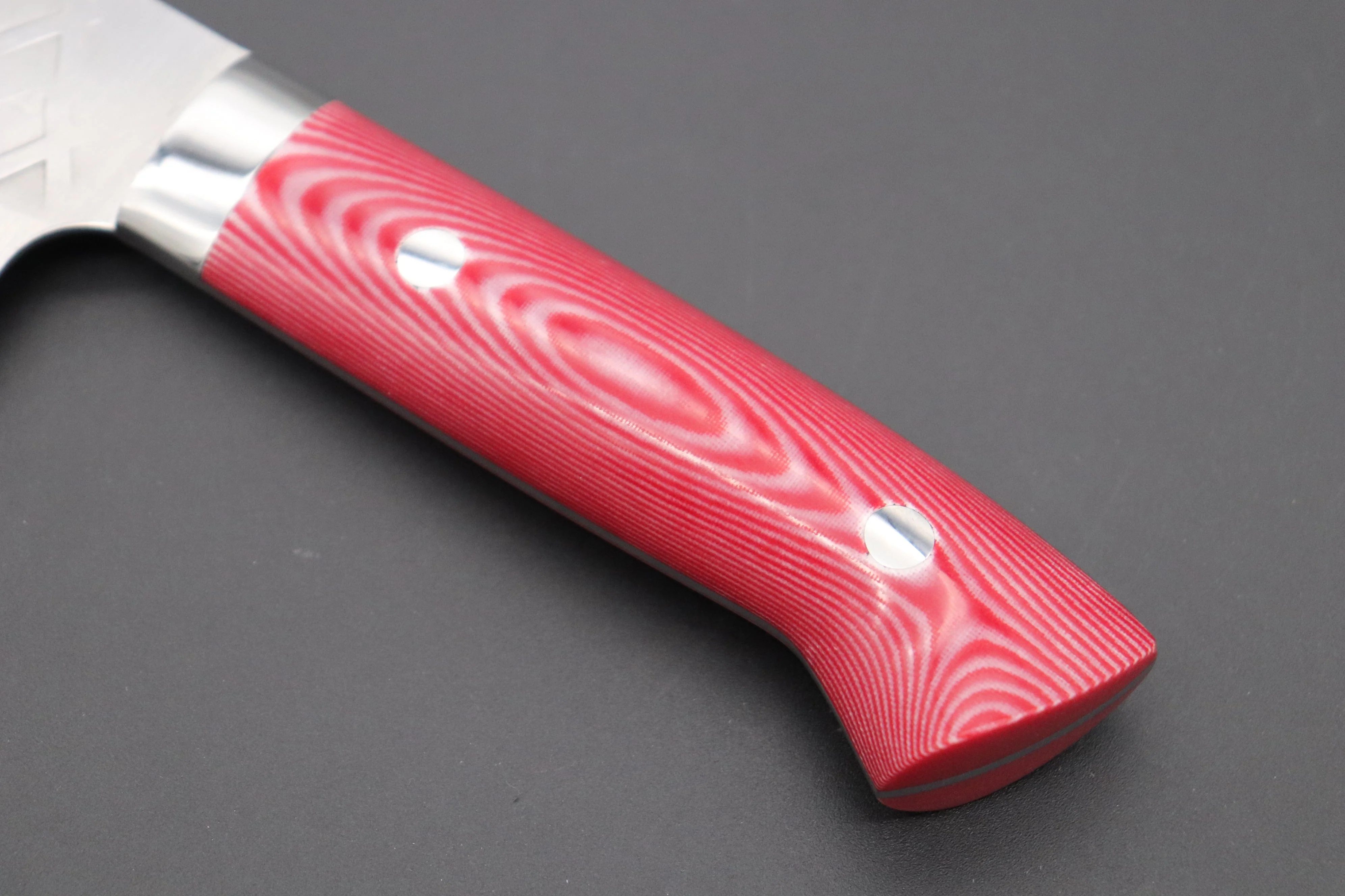 Takeshi Saji SRS-13 Hammer Forged,  Custom Handmade Handle Series Bunka 175mm (6.8 inch, Red & White Linen Micarta Handle) - Image 9