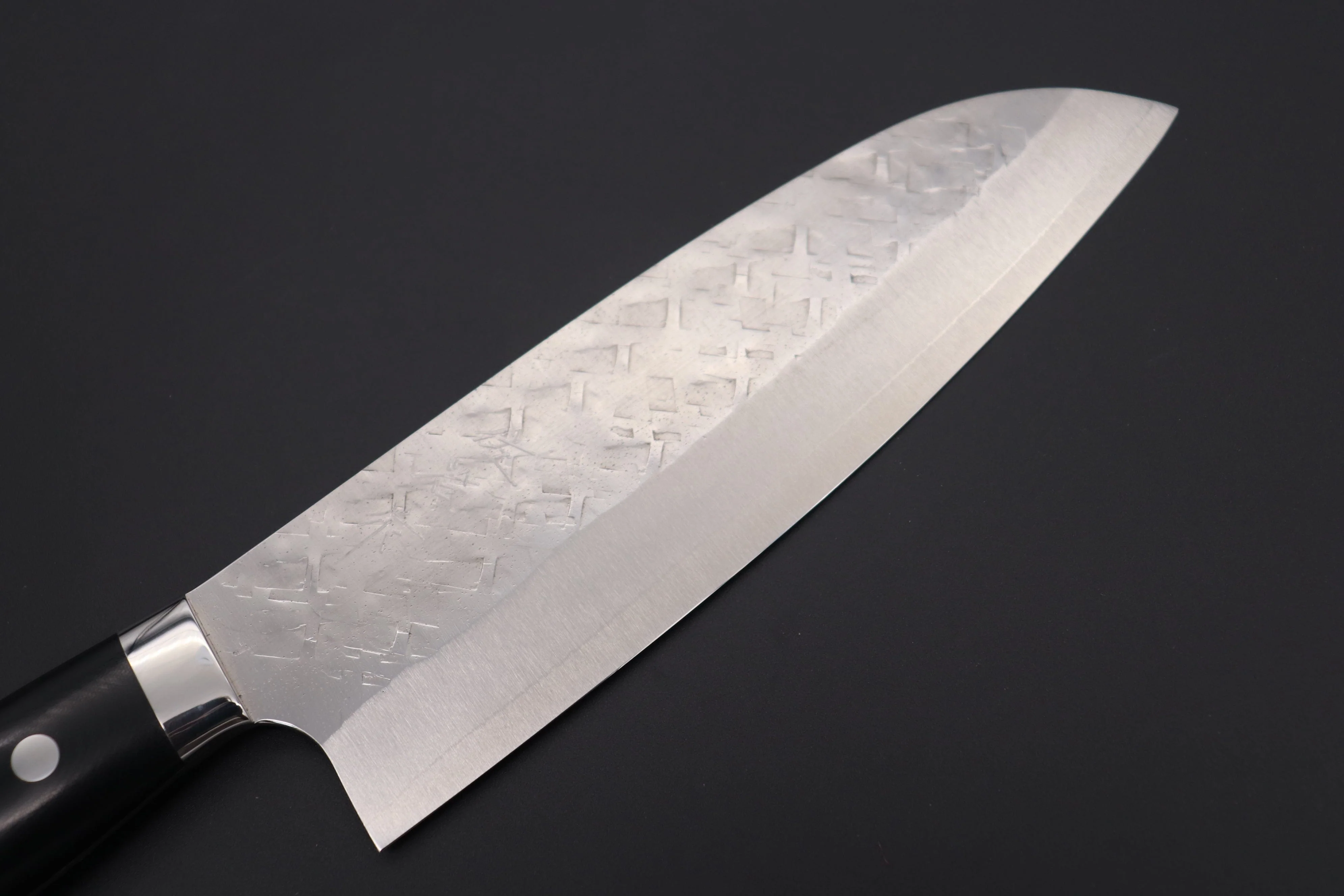 Takeshi Saji SRS-13 Hammer Forged, Custom Handmade Handle Series "Designed By Nomura" Santoku 180mm (7 inch, Black Linen Micarta Handle) - Image 2