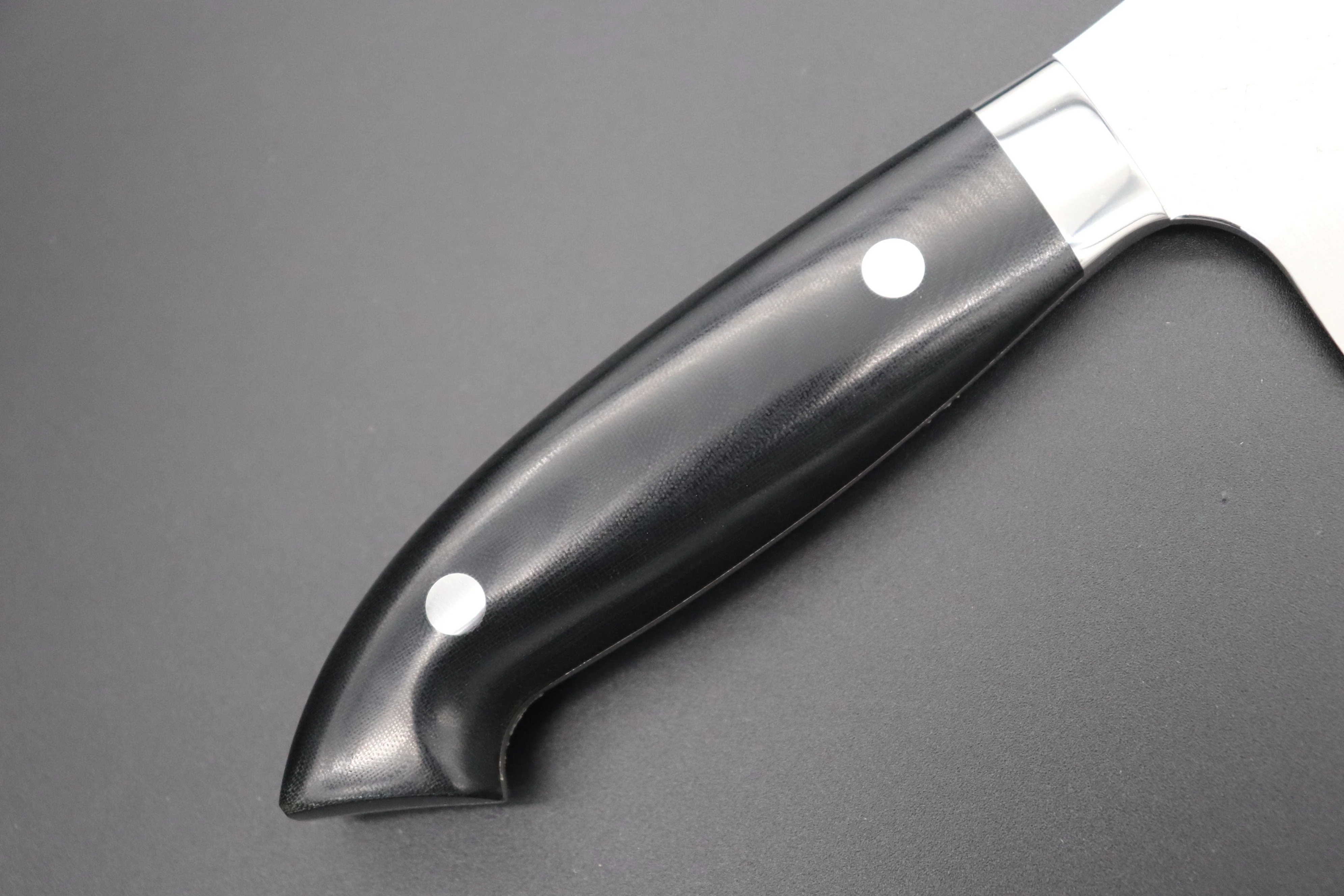 Takeshi Saji SRS-13 Hammer Forged, Custom Handmade Handle Series "Designed By Nomura" Santoku 180mm (7 inch, Black Linen Micarta Handle) - Image 3