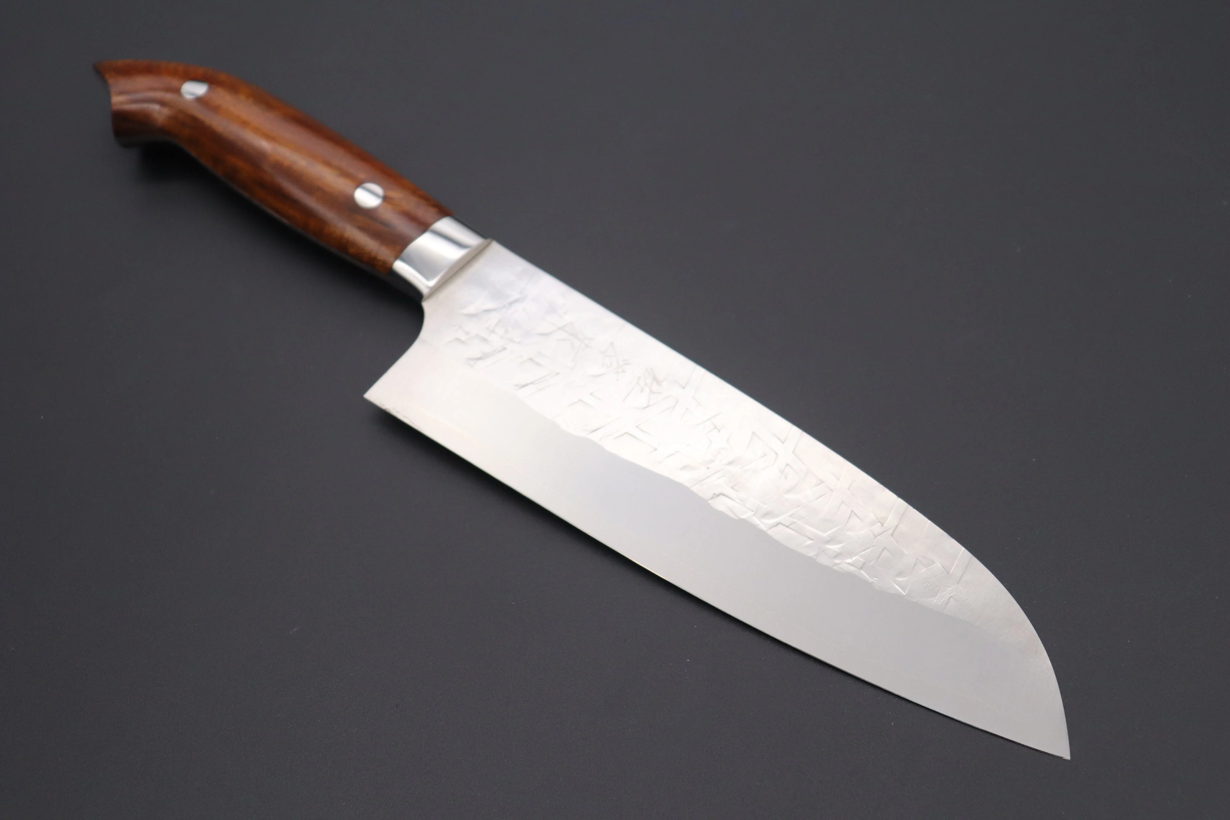 Takeshi Saji SRS-13 Hammer Forged, Custom Handmade Handle Series "Designed By Nomura" Santoku 180mm (7 inch, Ironwood Handle)