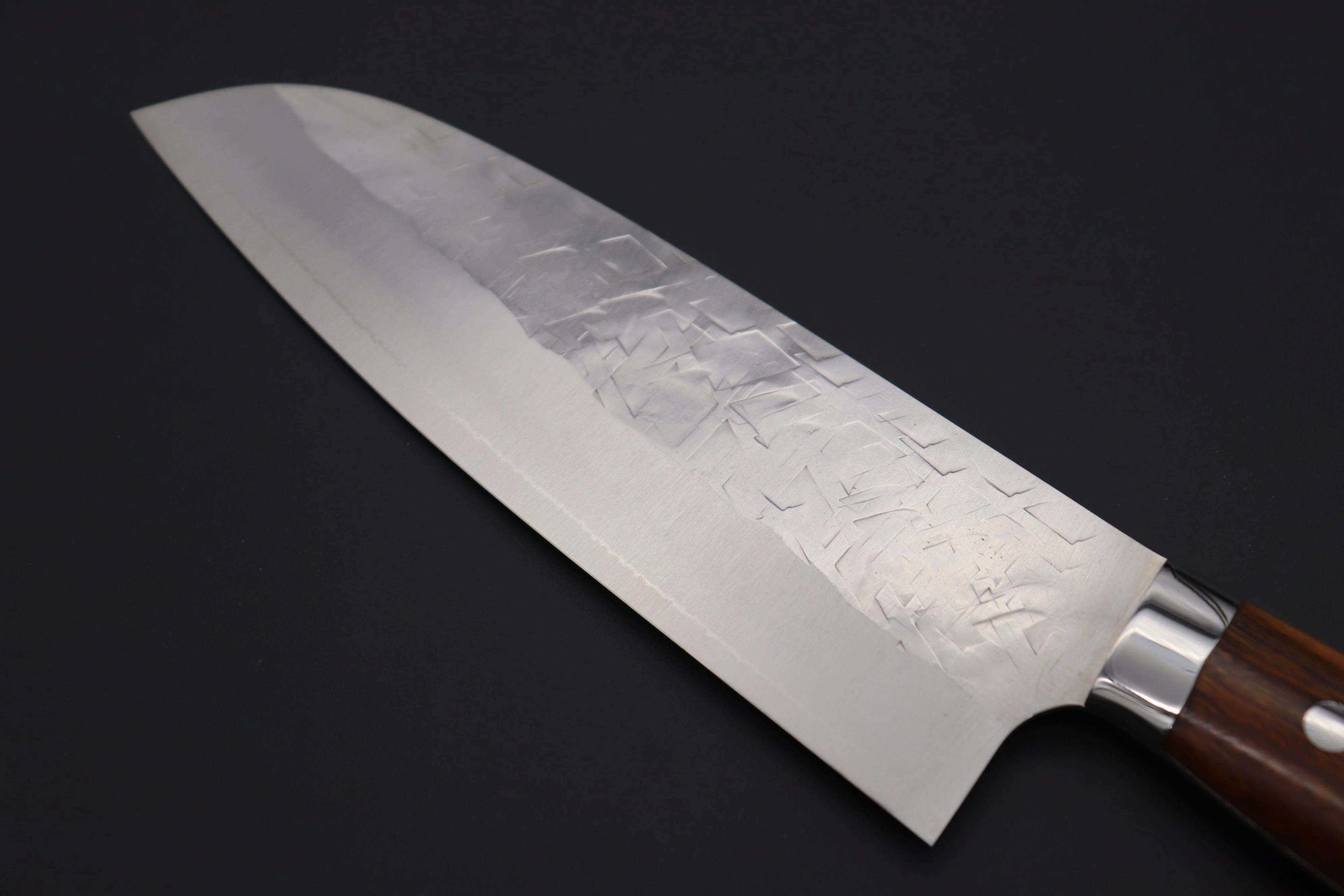 Takeshi Saji SRS-13 Hammer Forged, Custom Handmade Handle Series "Designed By Nomura" Santoku 180mm (7 inch, Ironwood Handle) - Image 8