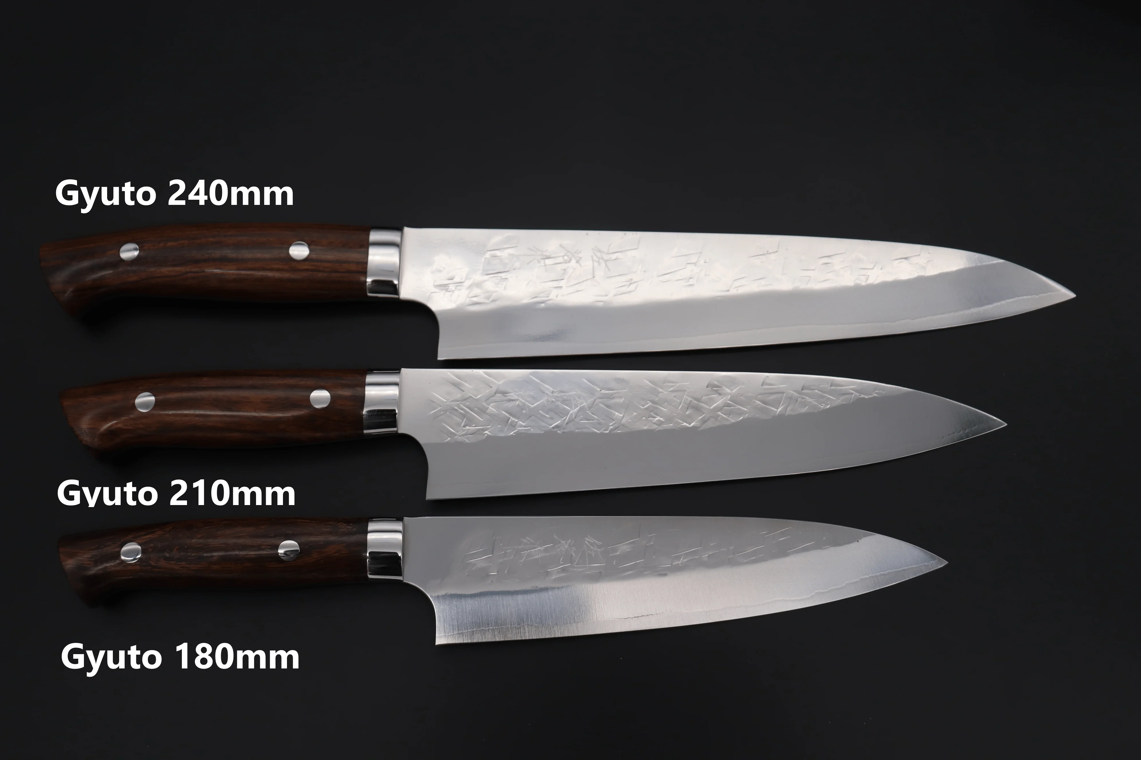 Takeshi Saji SRS-13 Hammer Forged, Custom Handmade Handle Series Gyuto (180mm to 240mm, 3 Sizes, Ironwood Handle) - Image 13