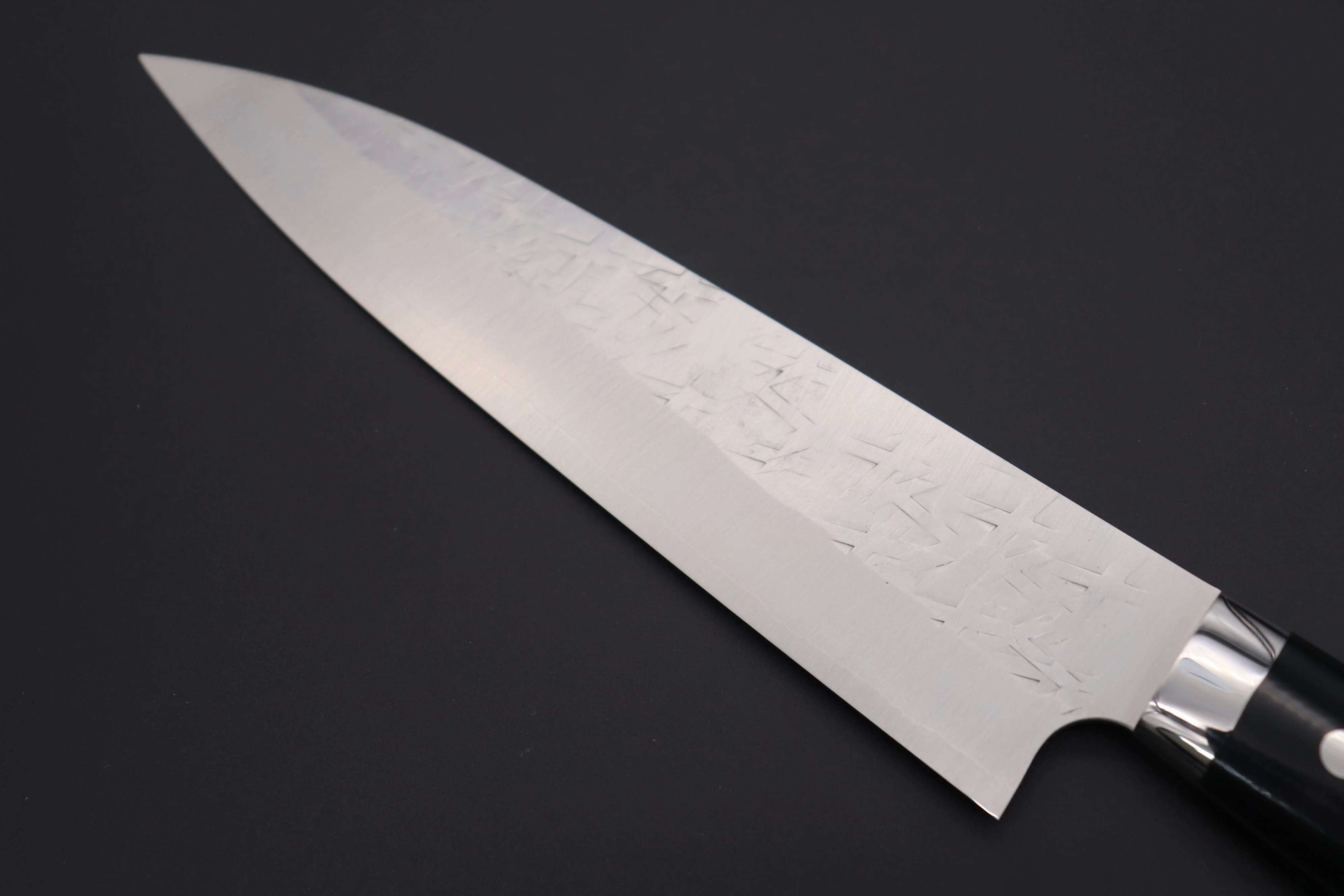 Takeshi Saji SRS-13 Hammer Forged, Custom Handmade Handle Series Gyuto (210mm and 240mm, 2 Sizes, Black Linen Micarta Handle) - Image 8