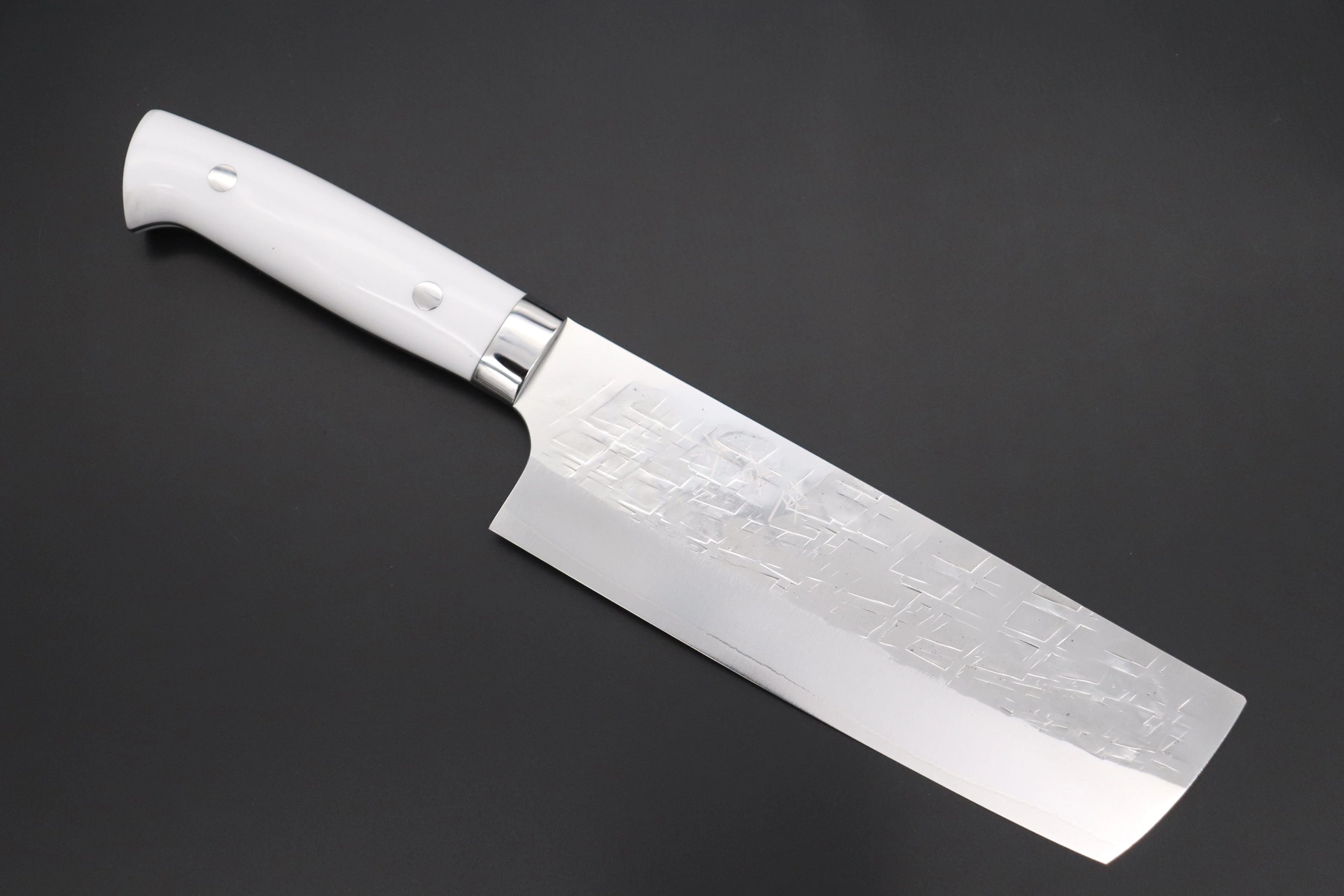 Takeshi Saji SRS-13 Hammer Forged, Custom Handmade Handle Series Nakiri 165mm (6.4 inch, White Corian Handle)