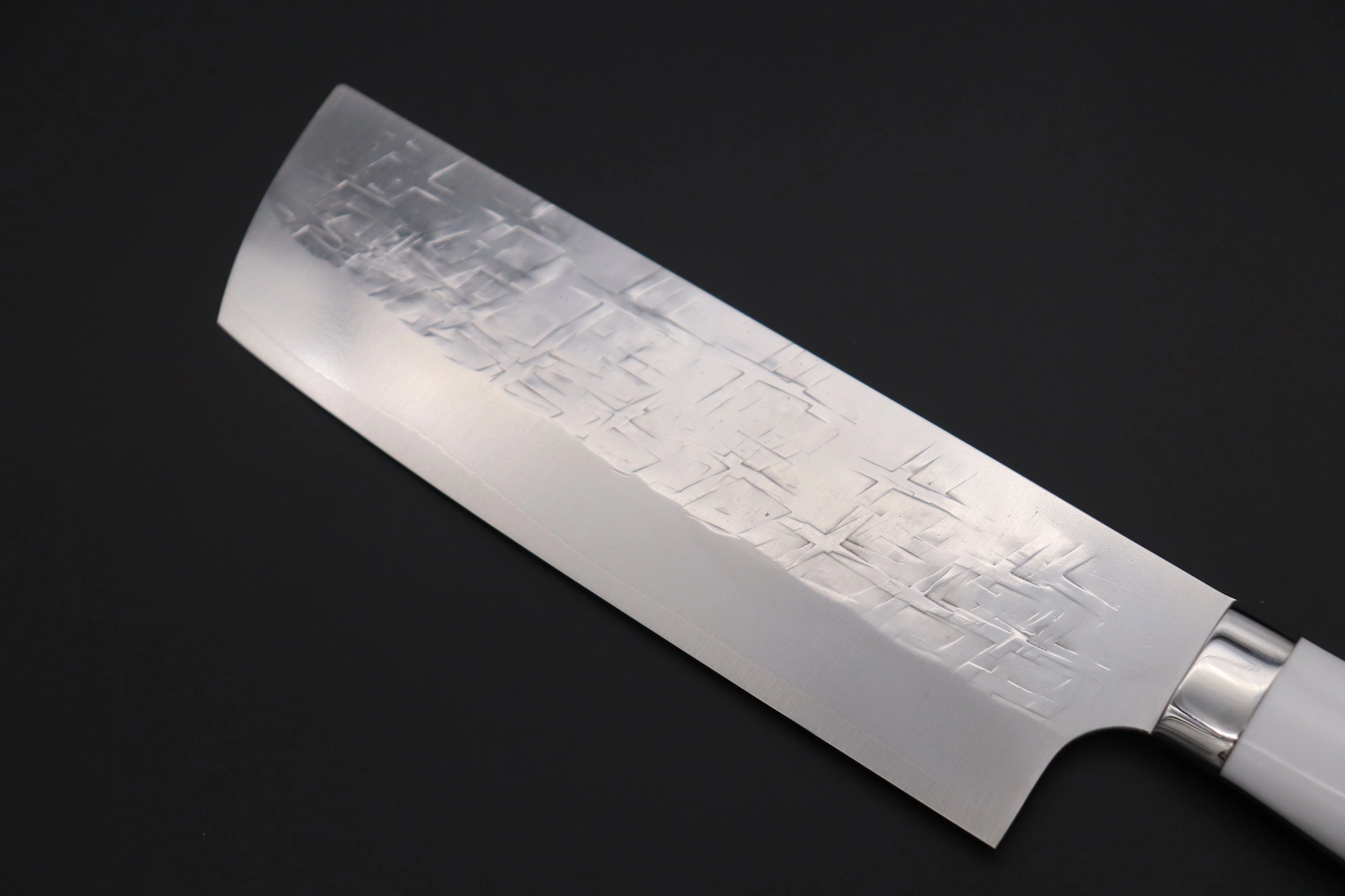 Takeshi Saji SRS-13 Hammer Forged, Custom Handmade Handle Series Nakiri 165mm (6.4 inch, White Corian Handle) - Image 9