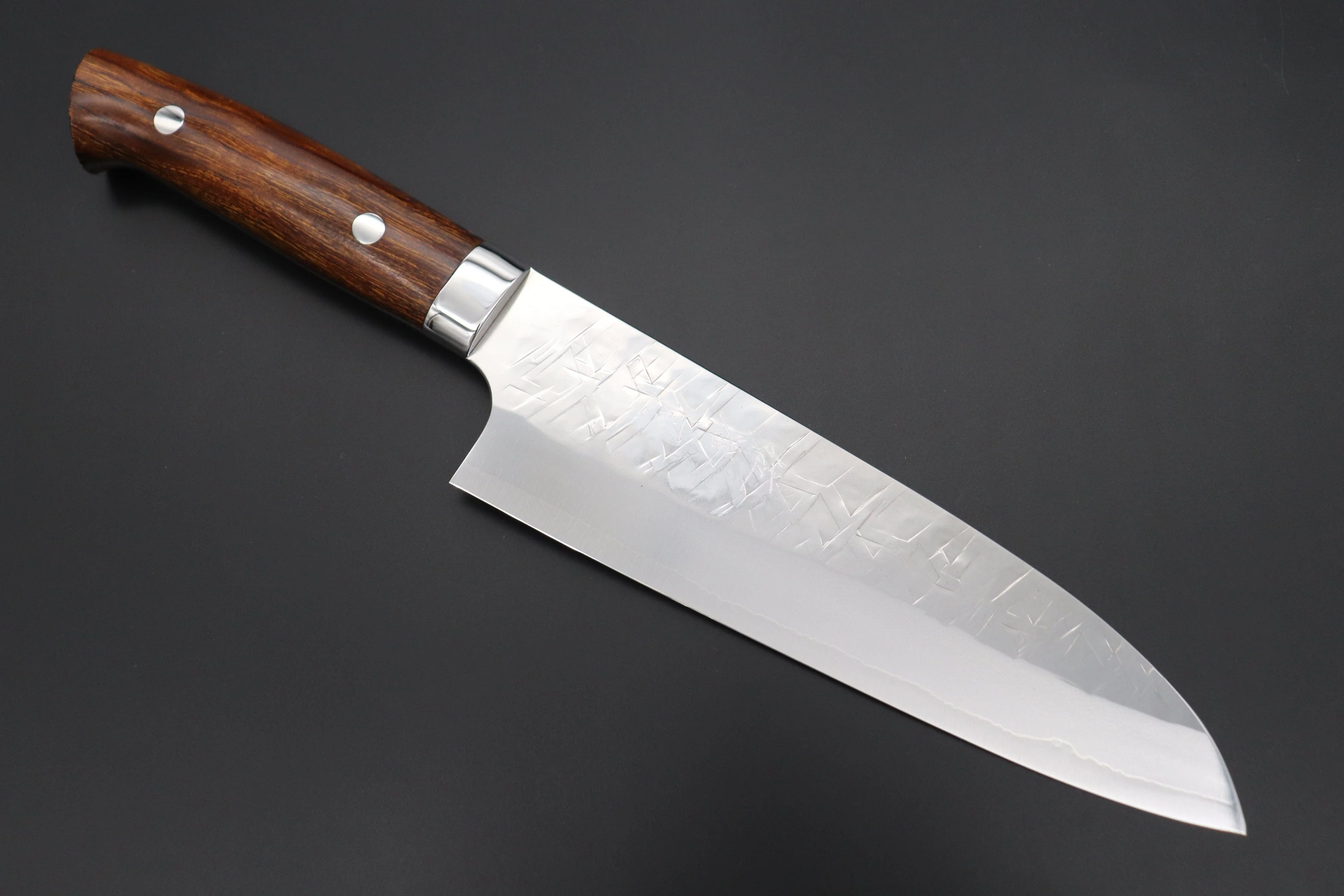 Takeshi Saji SRS-13 Hammer Forged, Custom Handmade Handle Series Santoku 180mm (7 inch, Ironwood Handle)