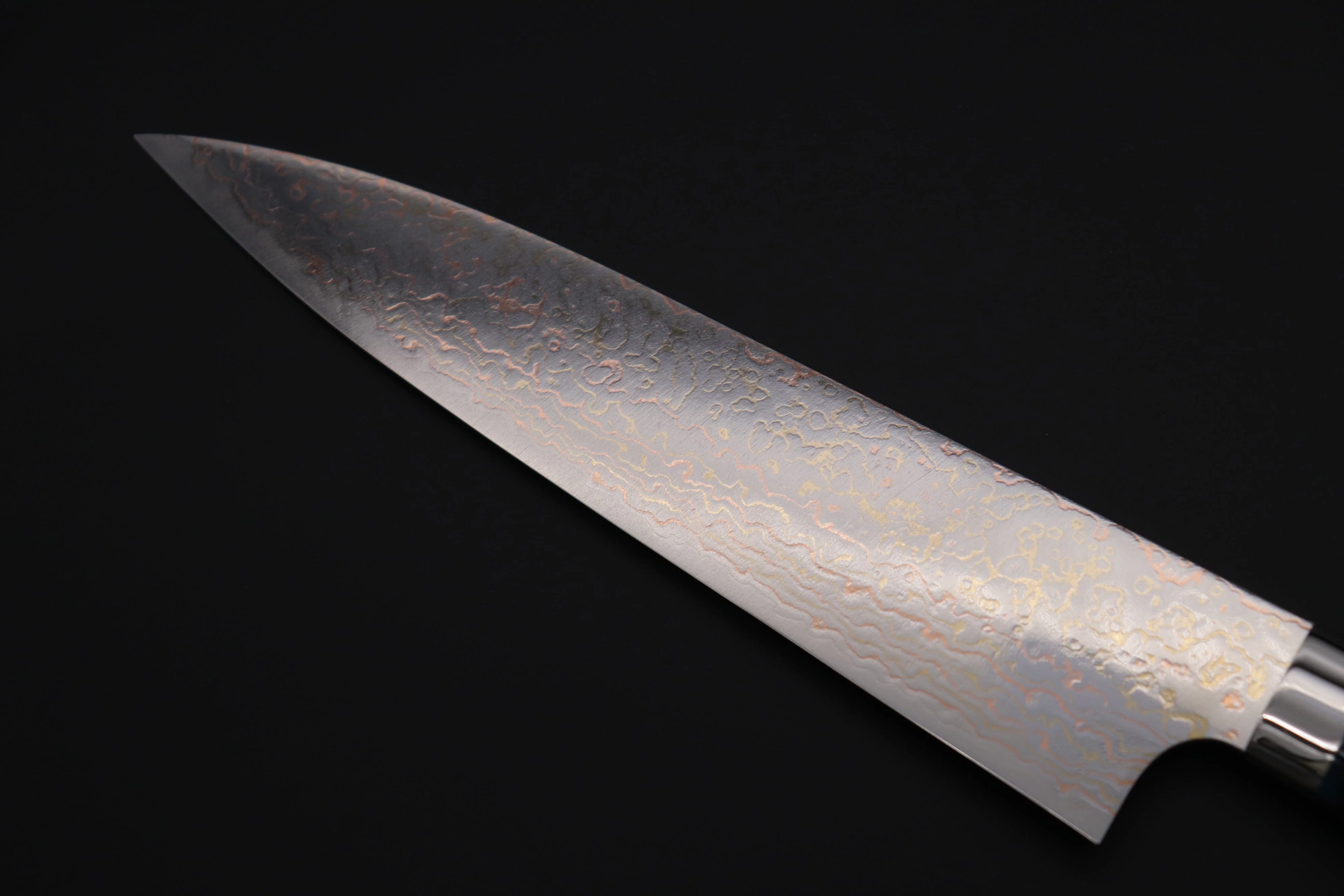 Takeshi Saji SUMMIT ― Limited Edition Custom Series  SMT-1001 VG-10W磨 Multi-Colored Golden-Rainbow Damascus Gyuto 210mm (8.2 Inch) - Image 6