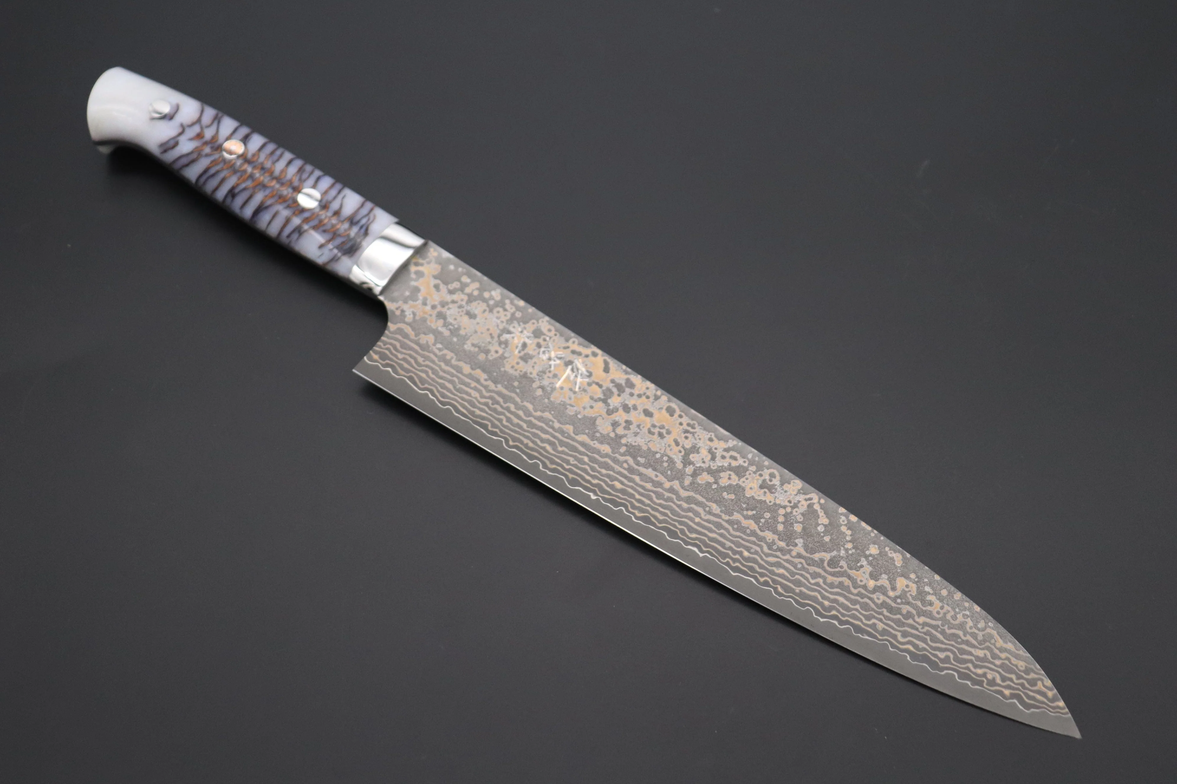 Takeshi Saji SUMMIT ― Limited Edition Custom Series  SMT-1061 VG-10W Multi-Colored Golden-Rainbow Damascus Gyuto 240mm (9.4 Inch)