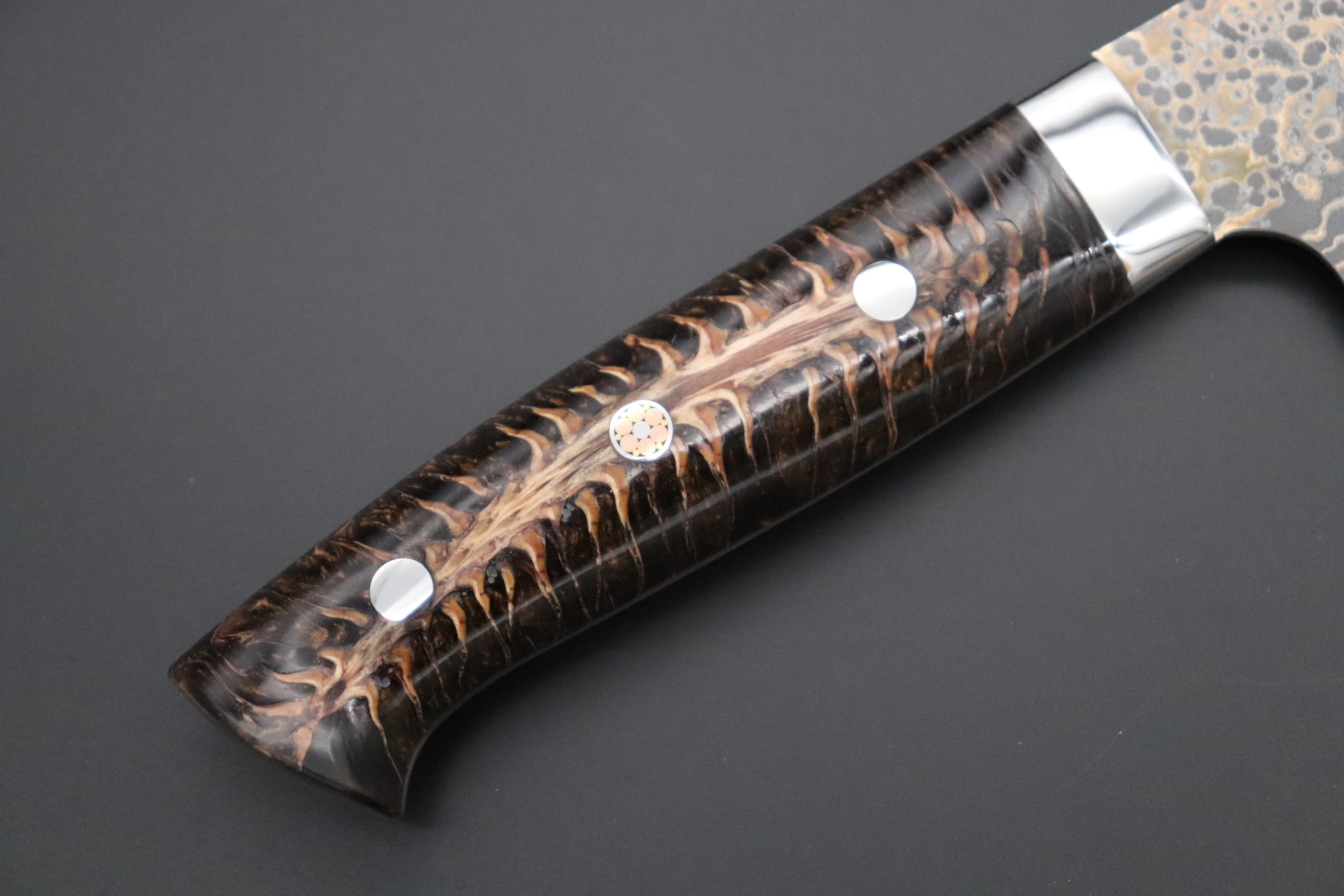 Takeshi Saji SUMMIT ― Limited Edition Custom Series  SMT-1064 VG-10W Multi-Colored Golden-Rainbow Damascus Gyuto 240mm (9.4 Inch) - Image 3