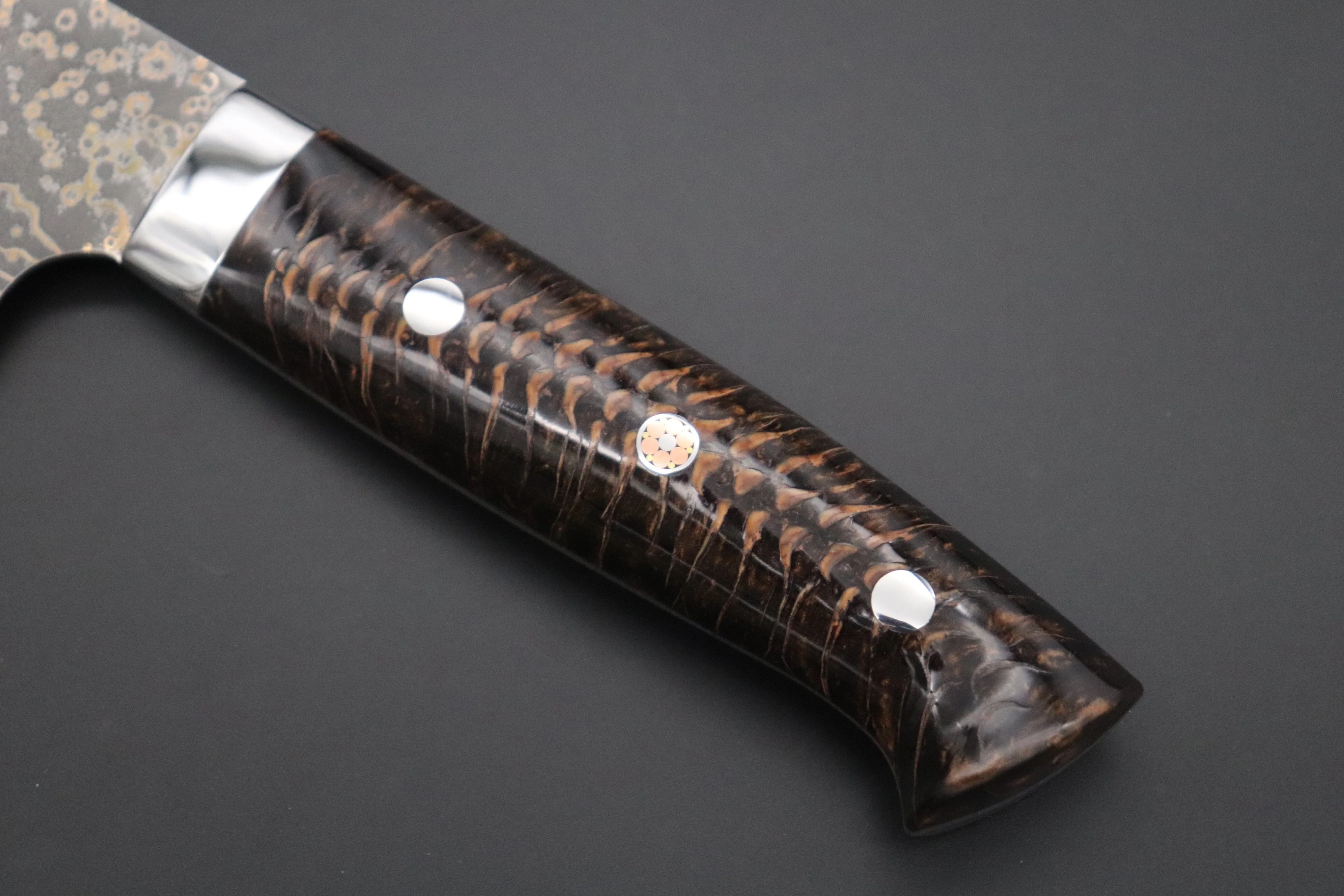 Takeshi Saji SUMMIT ― Limited Edition Custom Series  SMT-1064 VG-10W Multi-Colored Golden-Rainbow Damascus Gyuto 240mm (9.4 Inch) - Image 7