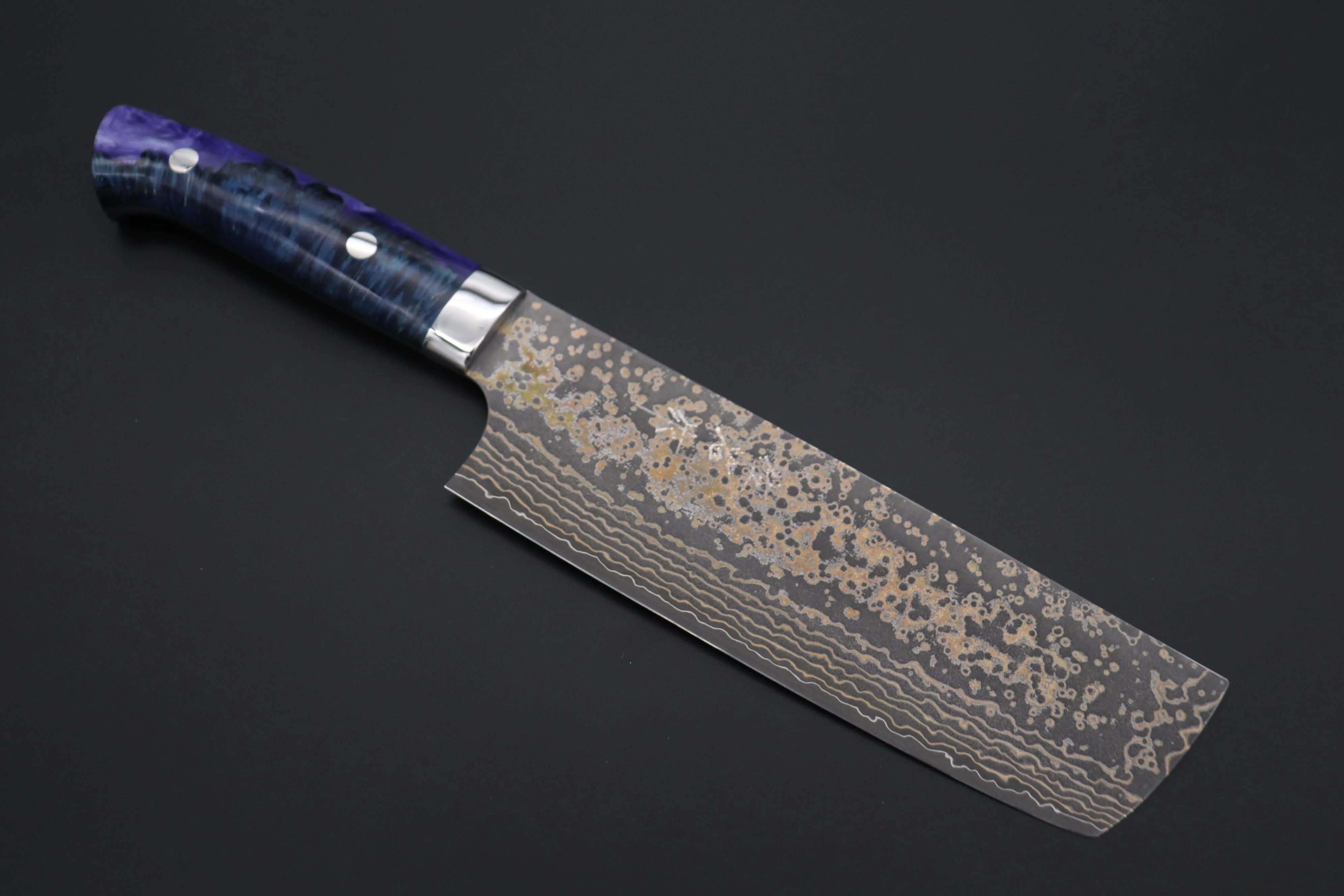 Takeshi Saji SUMMIT ― Limited Edition Custom Series  SMT-1083 VG-10W Multi-Colored Golden-Rainbow Damascus Nakiri 165mm (6.4 Inch)