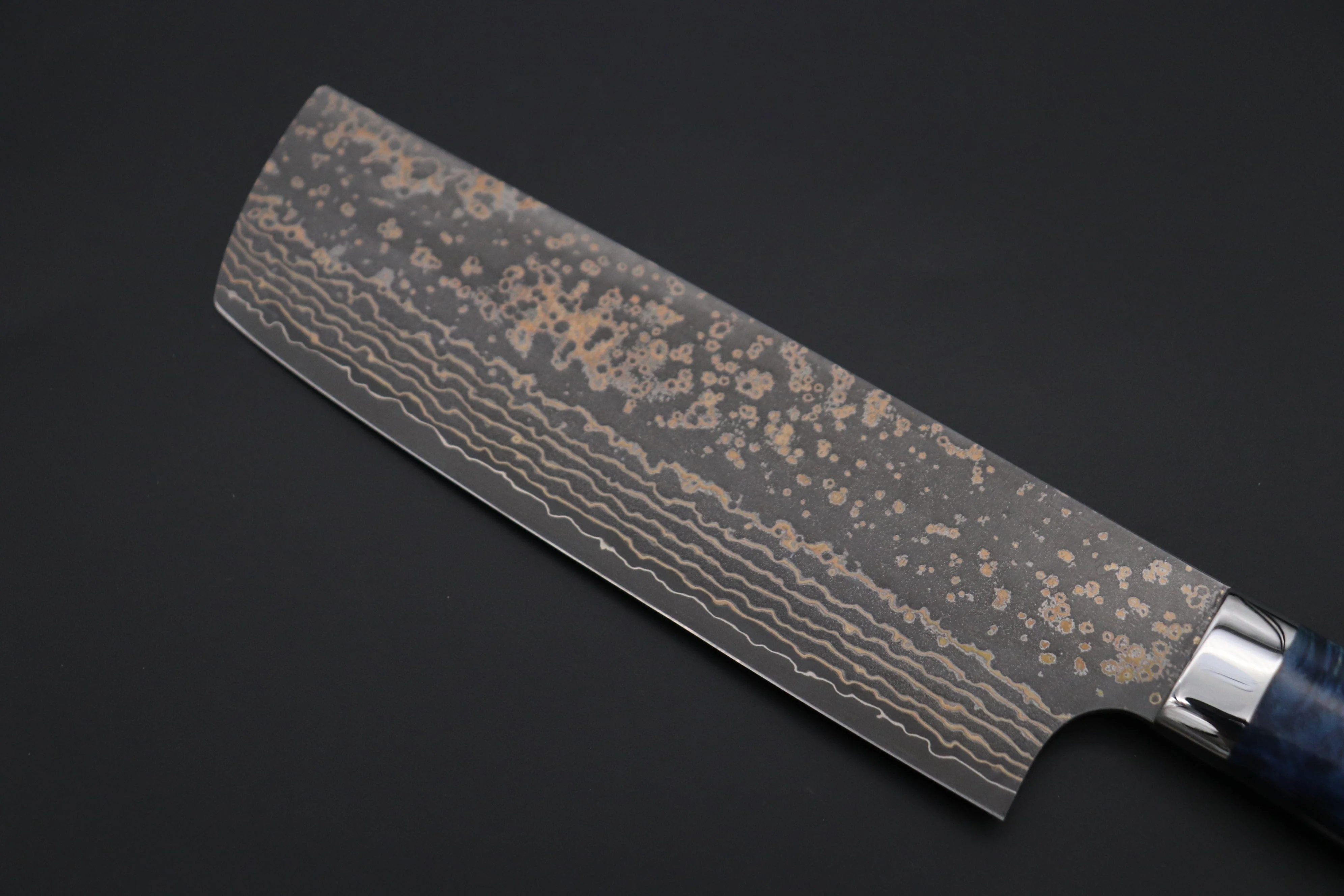Takeshi Saji SUMMIT ― Limited Edition Custom Series  SMT-1083 VG-10W Multi-Colored Golden-Rainbow Damascus Nakiri 165mm (6.4 Inch) - Image 6
