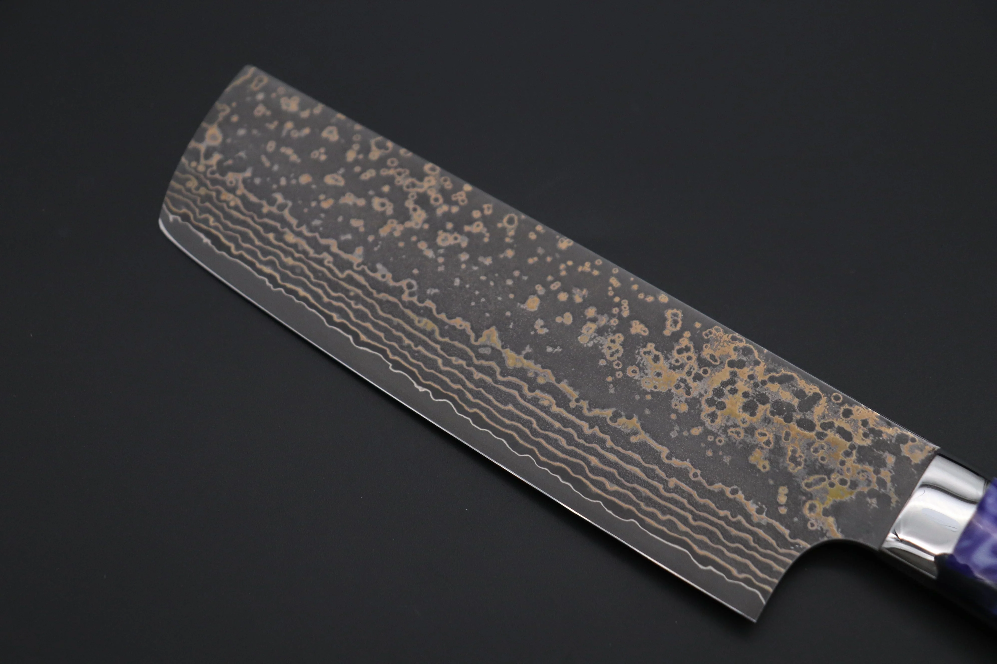 Takeshi Saji SUMMIT ― Limited Edition Custom Series  SMT-1084 VG-10W Multi-Colored Golden-Rainbow Damascus Nakiri 165mm (6.4 Inch) - Image 6
