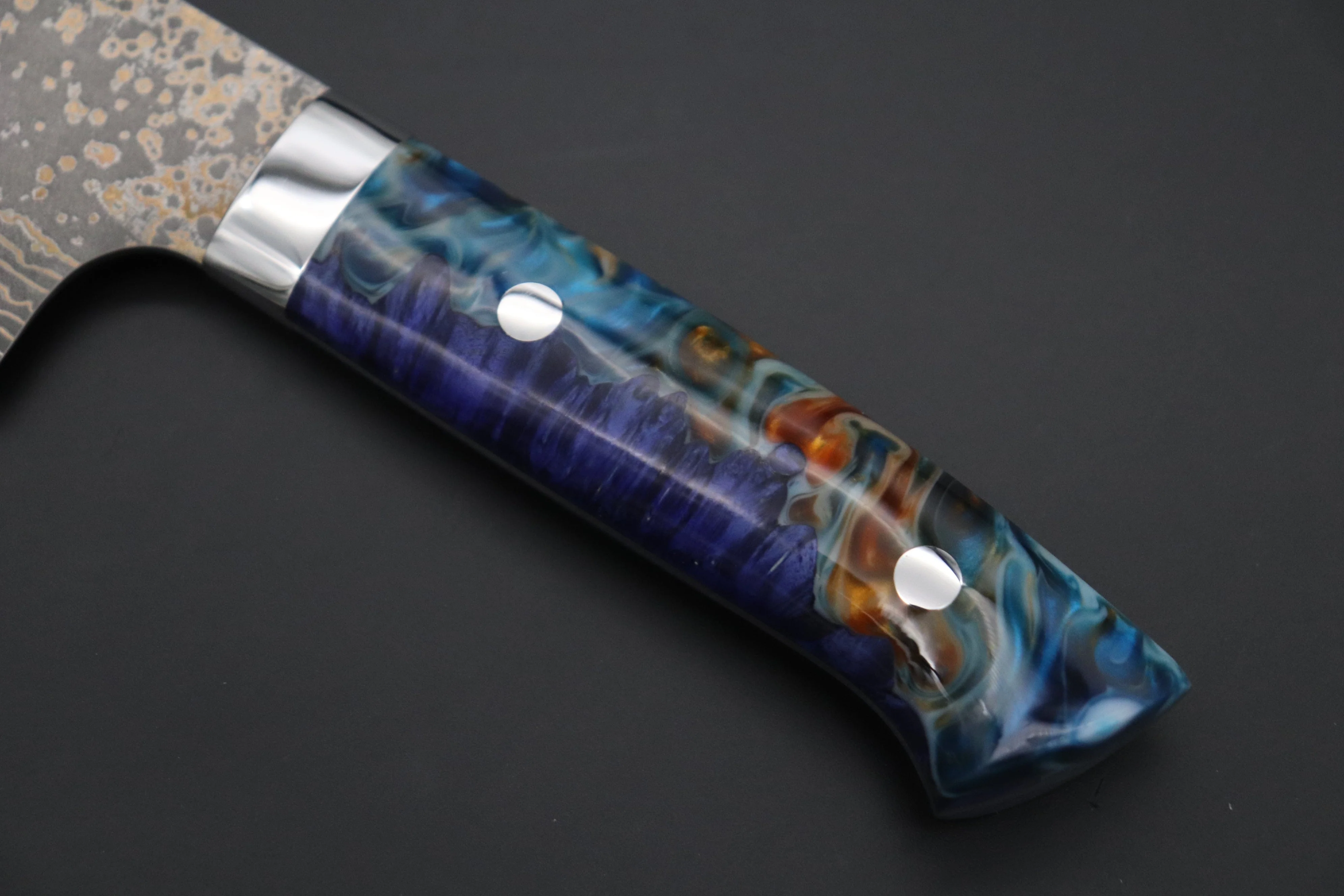 Takeshi Saji SUMMIT ― Limited Edition Custom Series  SMT-1085 VG-10W Multi-Colored Golden-Rainbow Damascus Nakiri 165mm (6.4 Inch) - Image 7