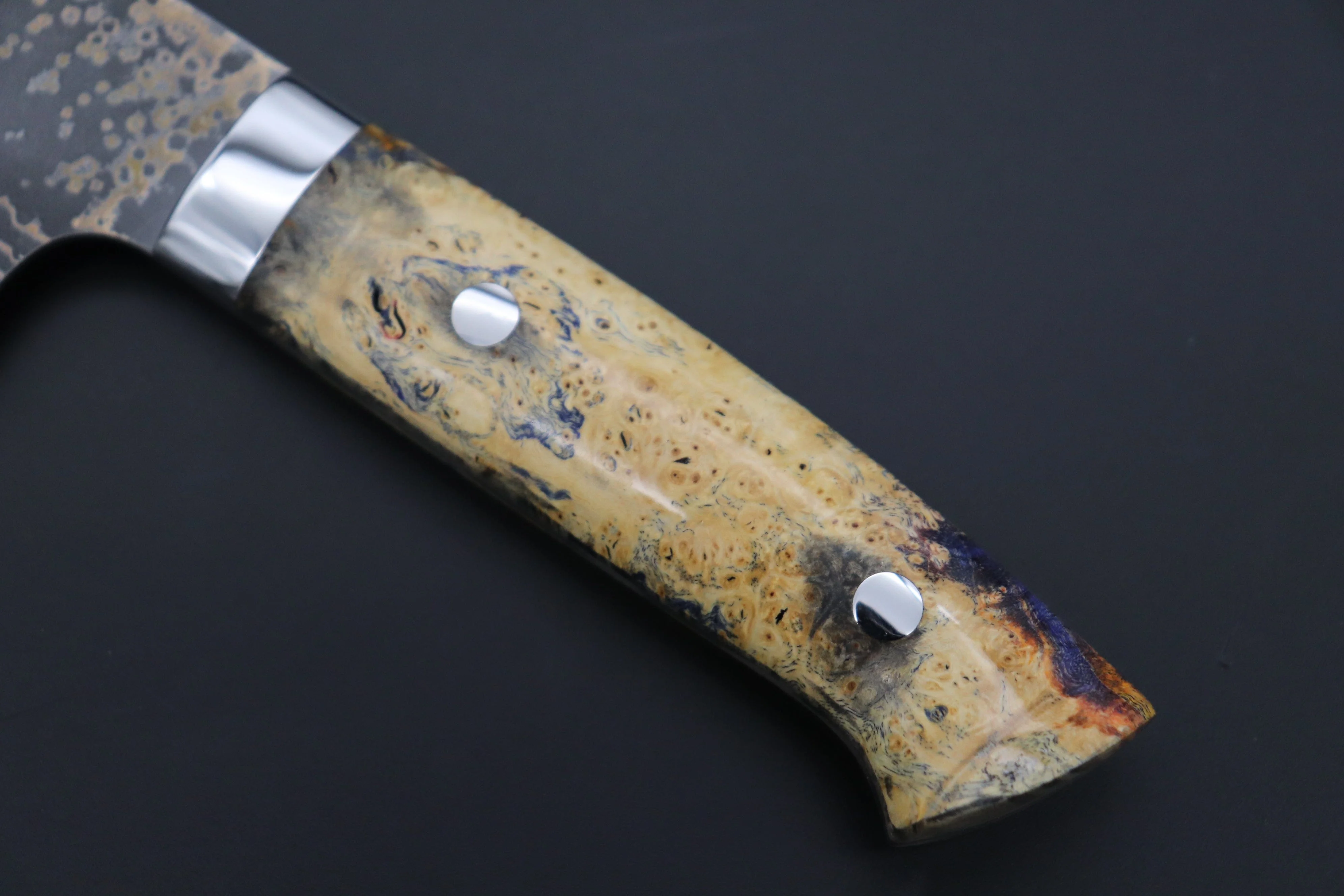 Takeshi Saji SUMMIT ― Limited Edition Custom Series  SMT-1086 VG-10W Multi-Colored Golden-Rainbow Damascus Nakiri 165mm (6.4 Inch) - Image 7