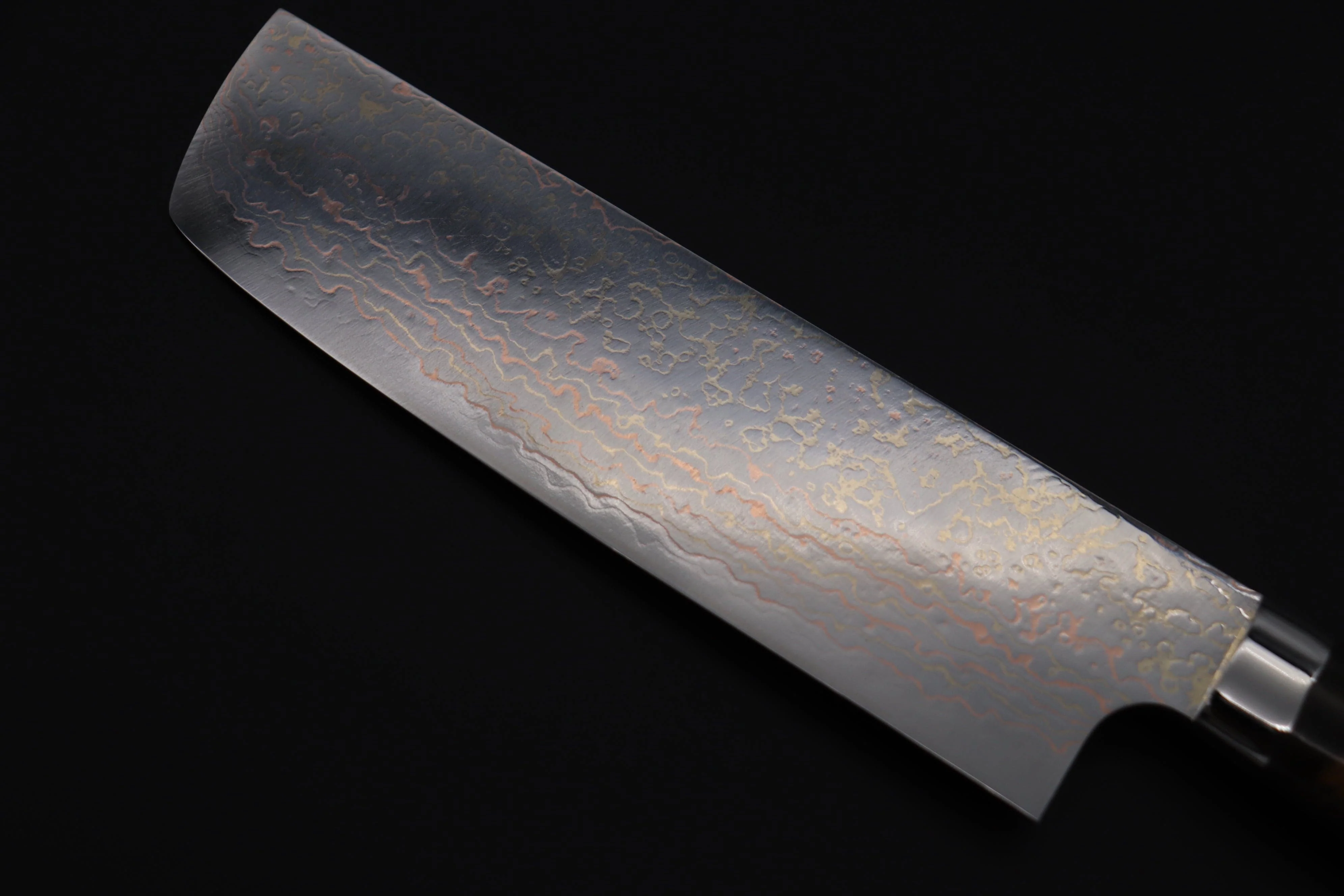 Takeshi Saji SUMMIT ― Limited Edition Custom Series  SMT-1123 VG-10W磨 Multi-Colored Golden-Rainbow Damascus Nakiri 165mm (6.4 Inch) - Image 6