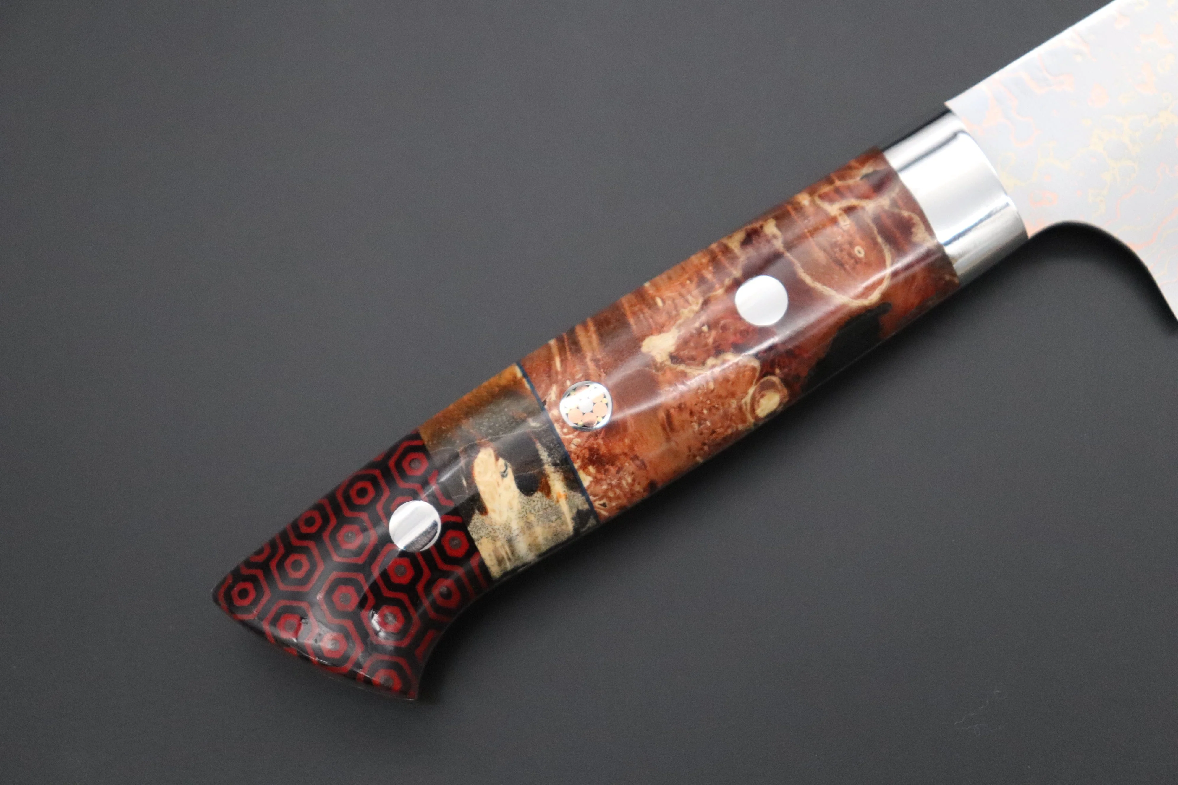 Takeshi Saji SUMMIT ― Limited Edition Custom Series  SMT-1137 VG-10W磨 Multi-Colored Golden-Rainbow Damascus Sujihiki 270mm (10.6 Inch) - Image 3