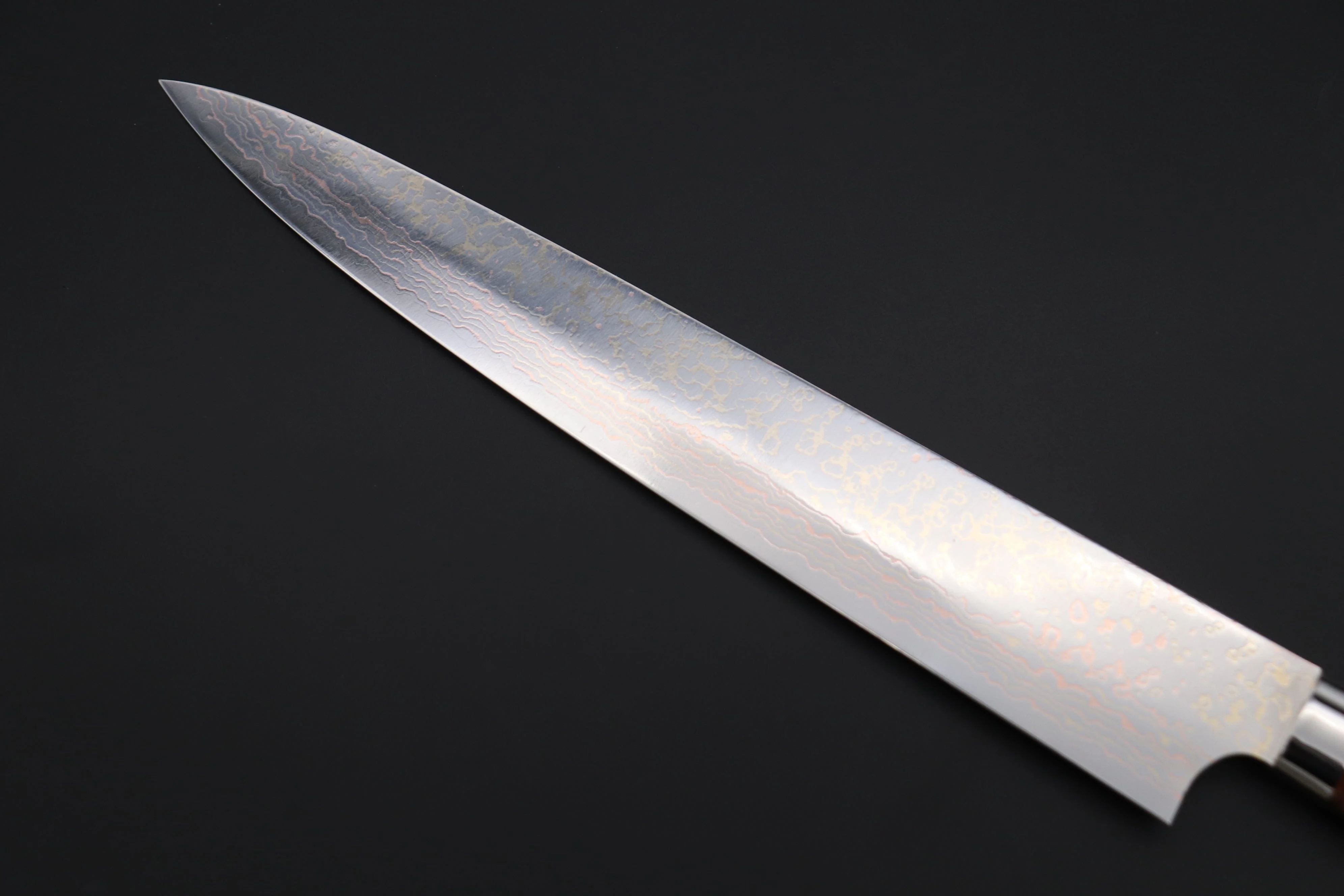 Takeshi Saji SUMMIT ― Limited Edition Custom Series  SMT-1137 VG-10W磨 Multi-Colored Golden-Rainbow Damascus Sujihiki 270mm (10.6 Inch) - Image 6