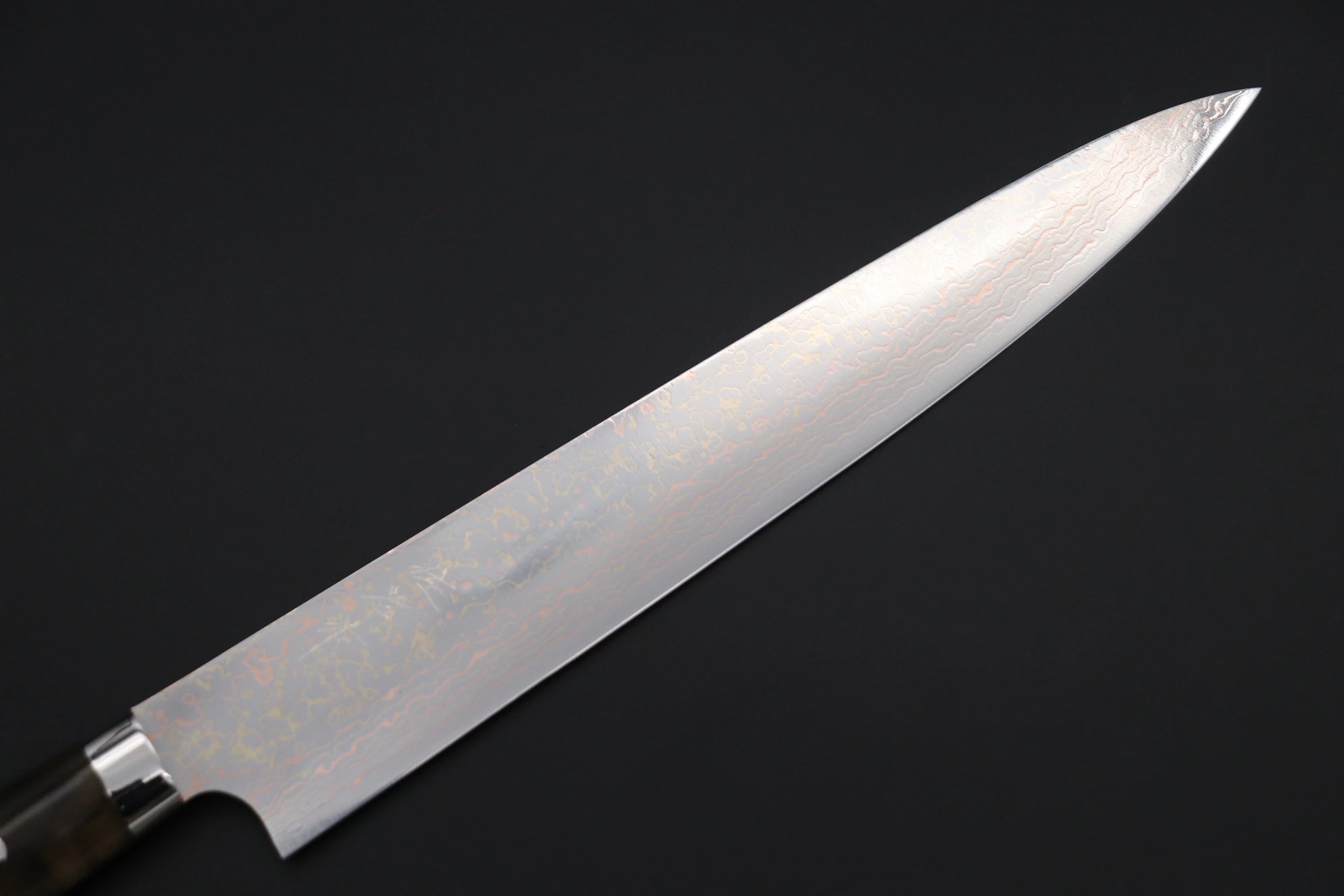 Takeshi Saji SUMMIT ― Limited Edition Custom Series  SMT-1138 VG-10W磨 Multi-Colored Golden-Rainbow Damascus Sujihiki 270mm (10.6 Inch) - Image 2