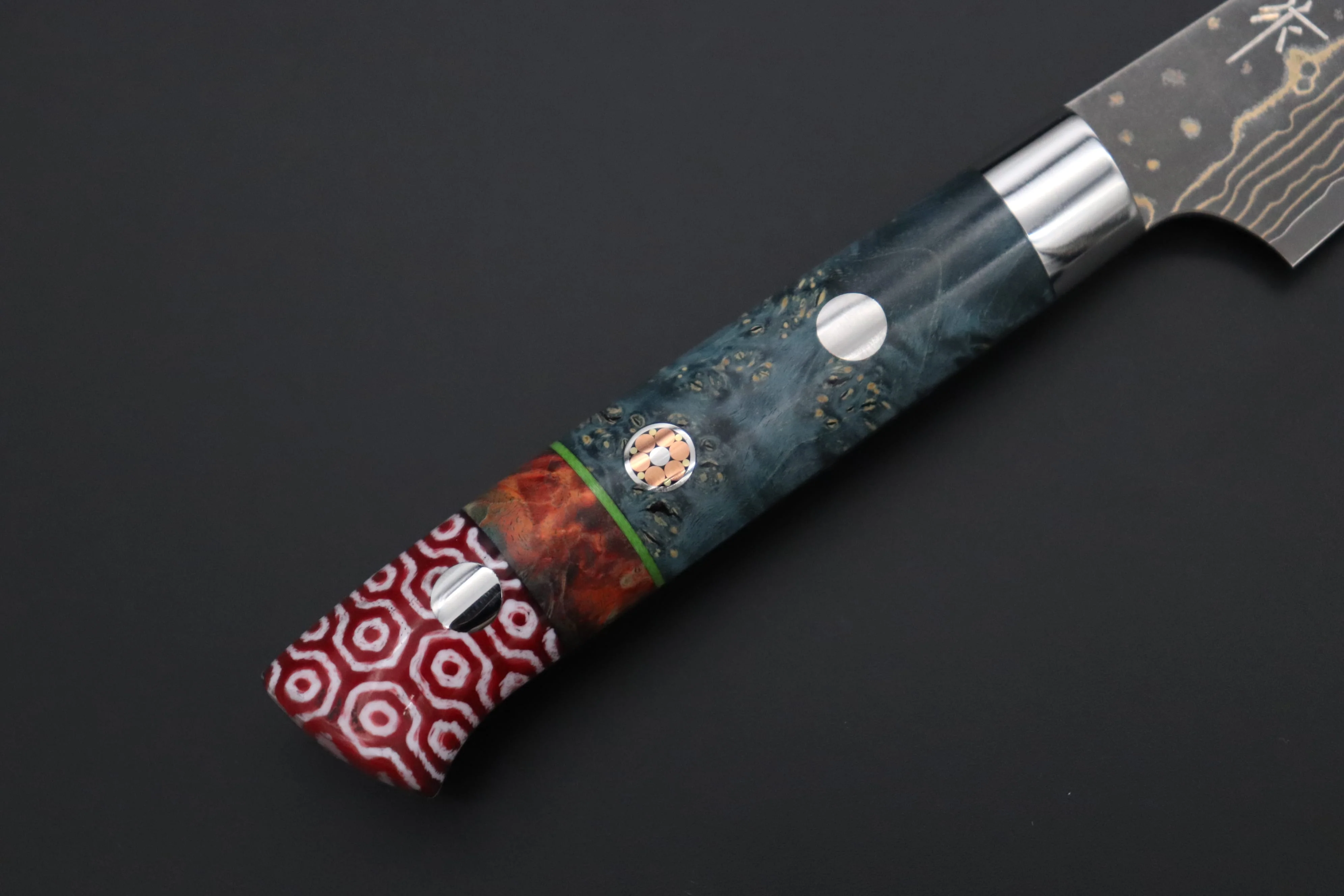 Takeshi Saji SUMMIT ― Limited Edition Custom Series  SMT-1145 VG-10W Multi-Colored Golden-Rainbow Damascus Paring 95mm (3.7 Inch) - Image 3