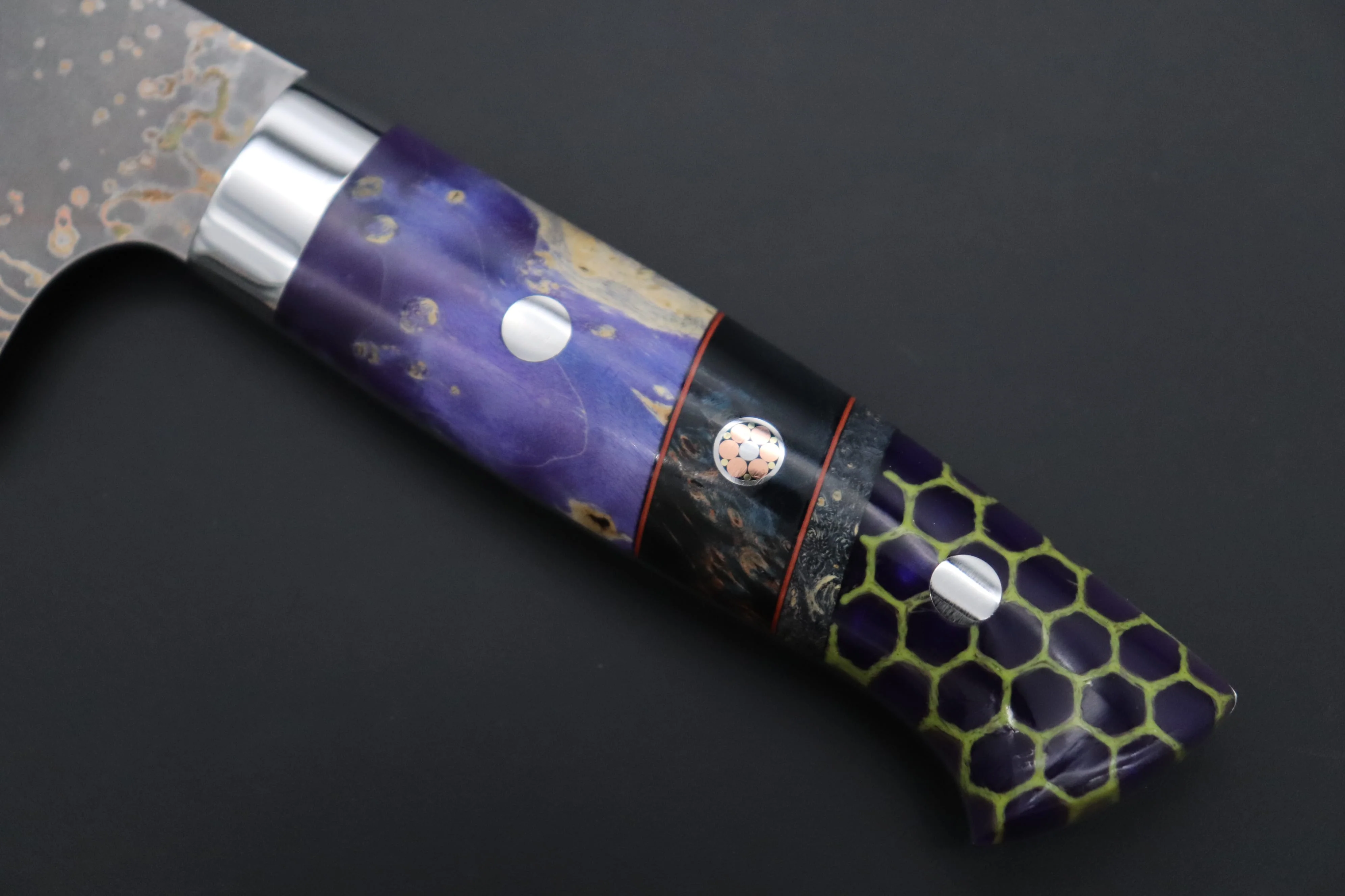 Takeshi Saji SUMMIT ― Limited Edition Custom Series  SMT-1150 VG-10W Multi-Colored Golden-Rainbow Damascus Bunka 175mm (6.8 Inch) - Image 7