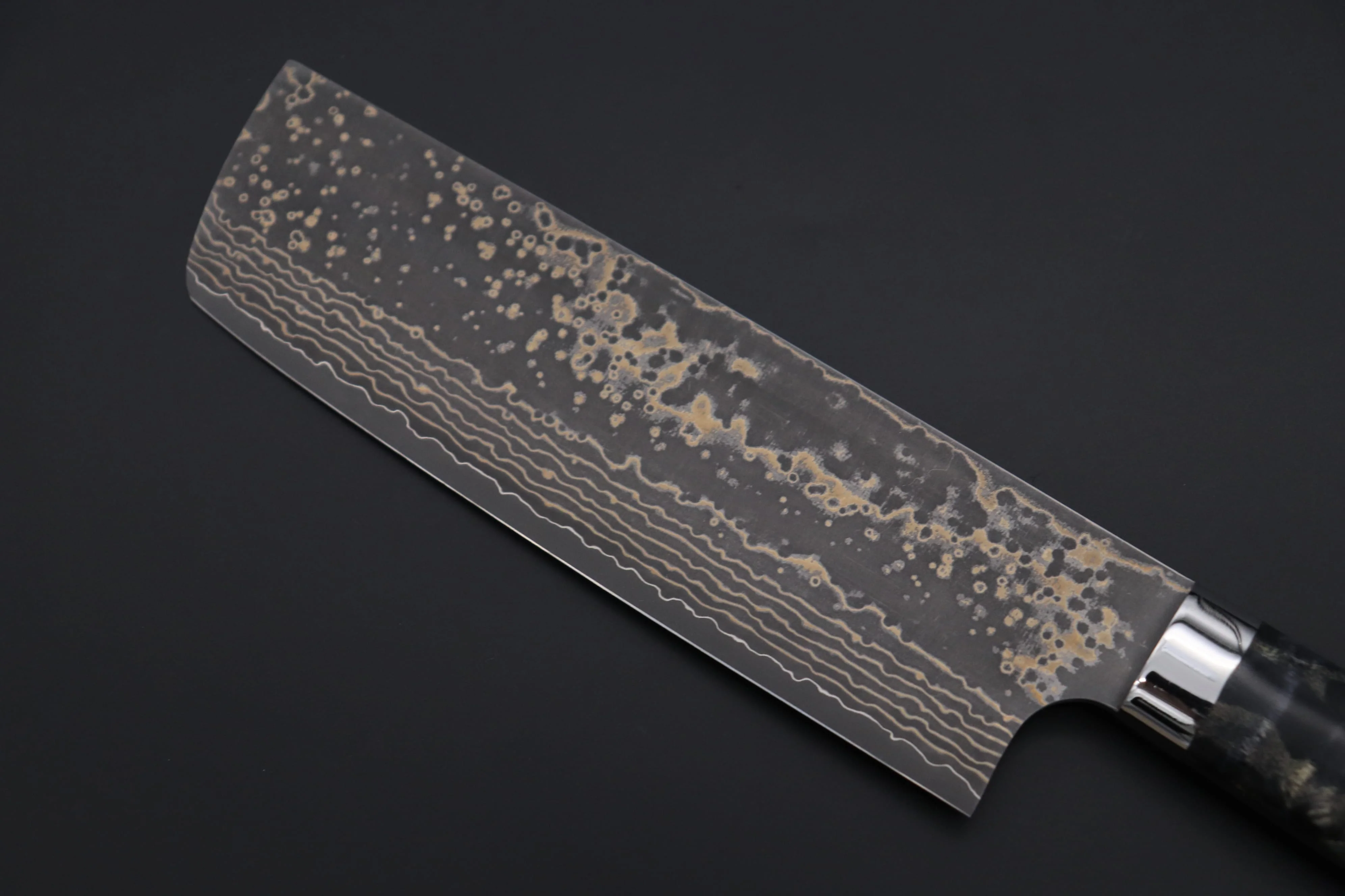 Takeshi Saji SUMMIT ― Limited Edition Custom Series  SMT-1152 VG-10W Multi-Colored Golden-Rainbow Damascus Nakiri 165mm (6.4 Inch) - Image 6