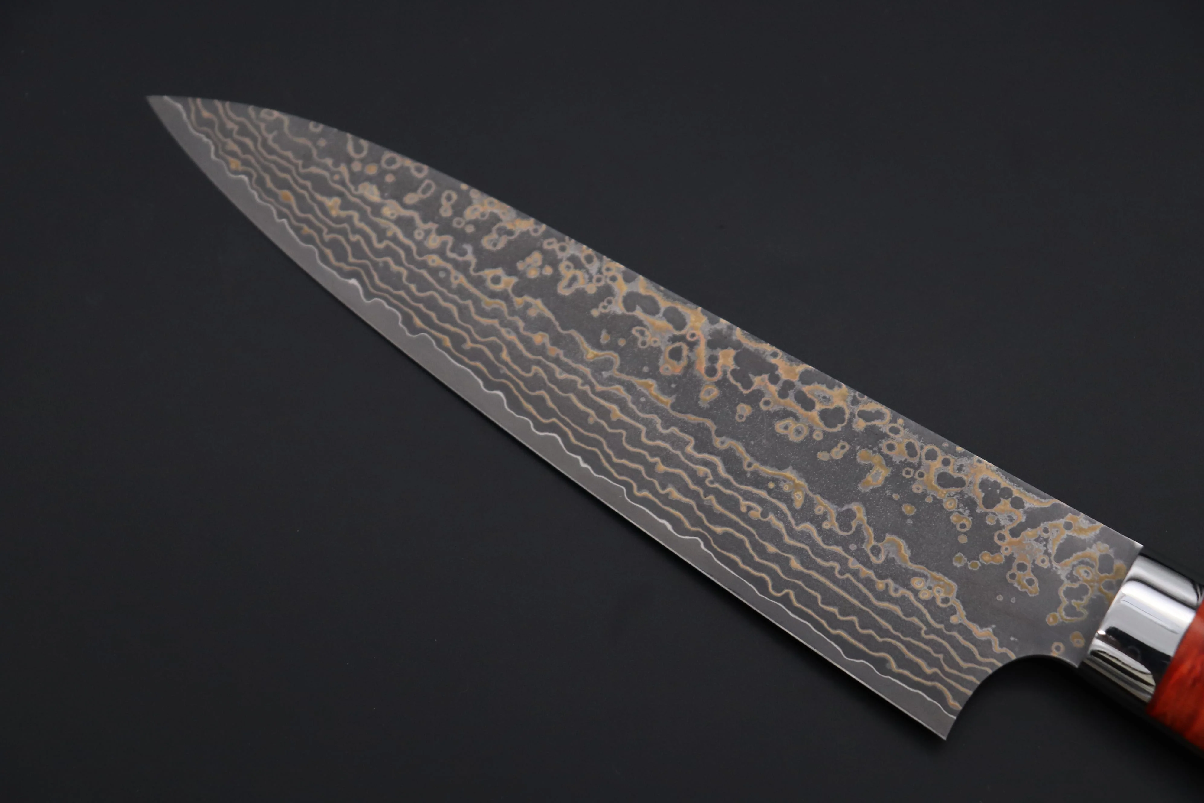 Takeshi Saji SUMMIT ― Limited Edition Custom Series  SMT-1155 VG-10W Multi-Colored Golden-Rainbow Damascus Gyuto 180mm (7 Inch) - Image 6