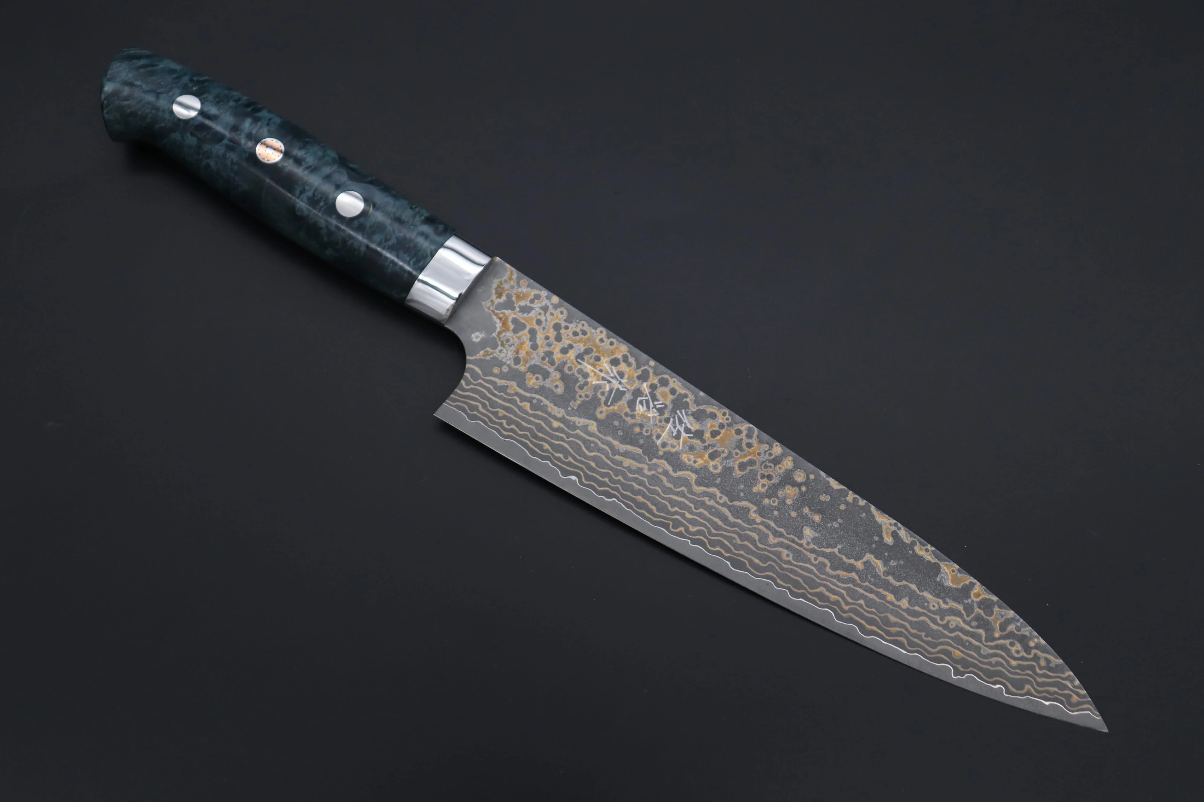 Takeshi Saji SUMMIT ― Limited Edition Custom Series  SMT-1157 VG-10W Multi-Colored Golden-Rainbow Damascus Gyuto 180mm (7 Inch)