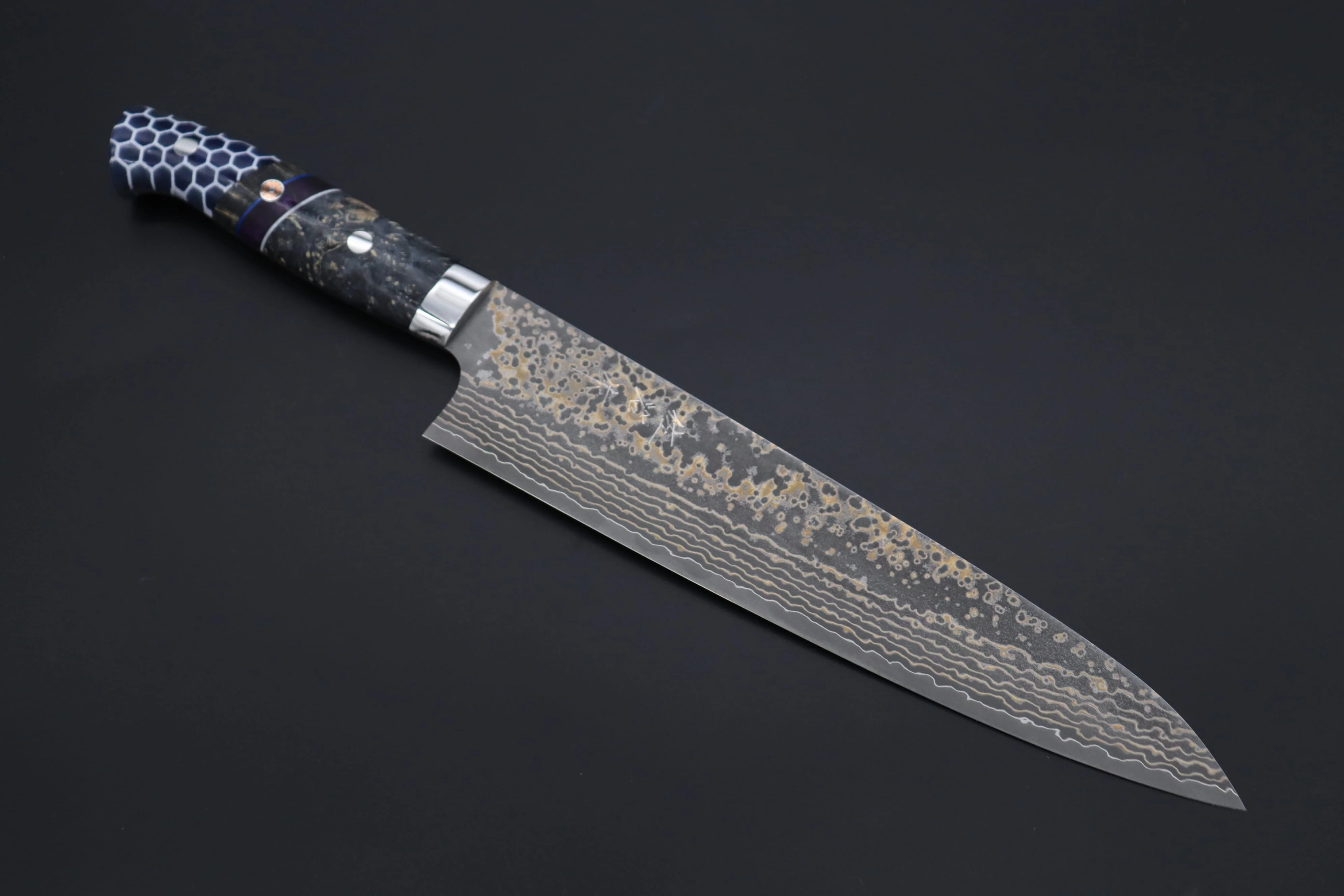 Takeshi Saji SUMMIT ― Limited Edition Custom Series  SMT-1161 VG-10W Multi-Colored Golden-Rainbow Damascus Gyuto 240mm (9.4 Inch)
