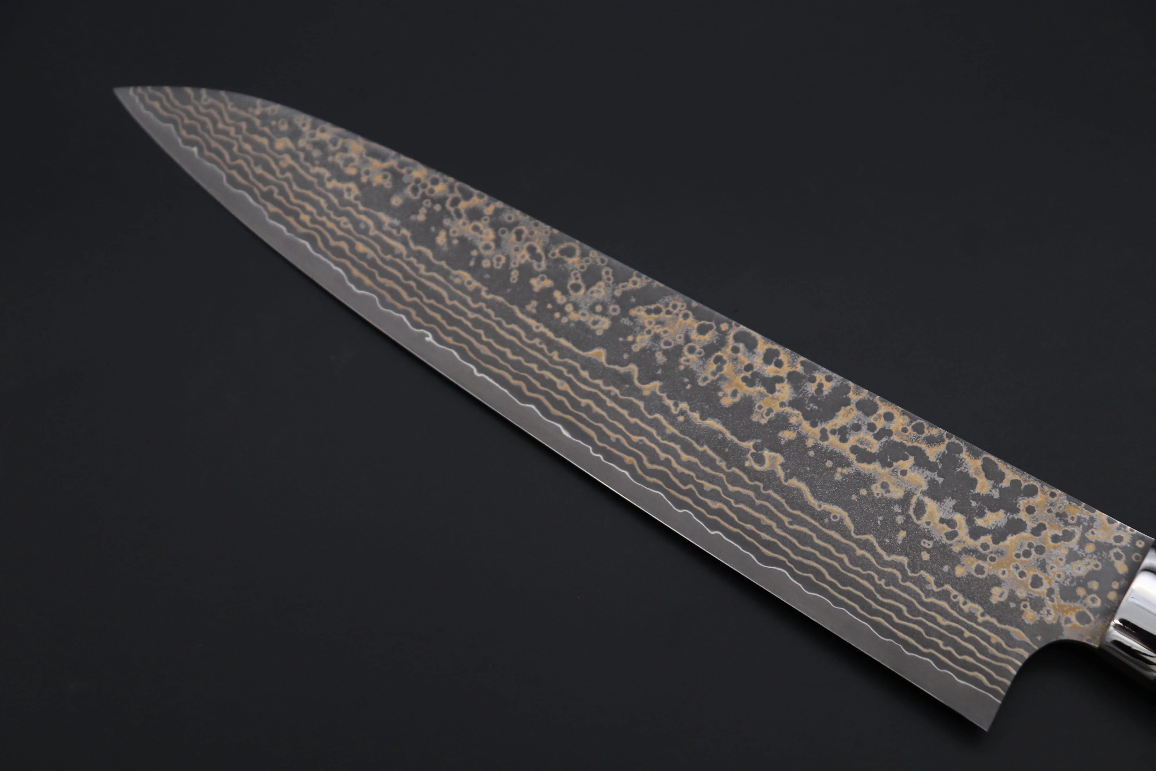 Takeshi Saji SUMMIT ― Limited Edition Custom Series  SMT-1161 VG-10W Multi-Colored Golden-Rainbow Damascus Gyuto 240mm (9.4 Inch) - Image 6