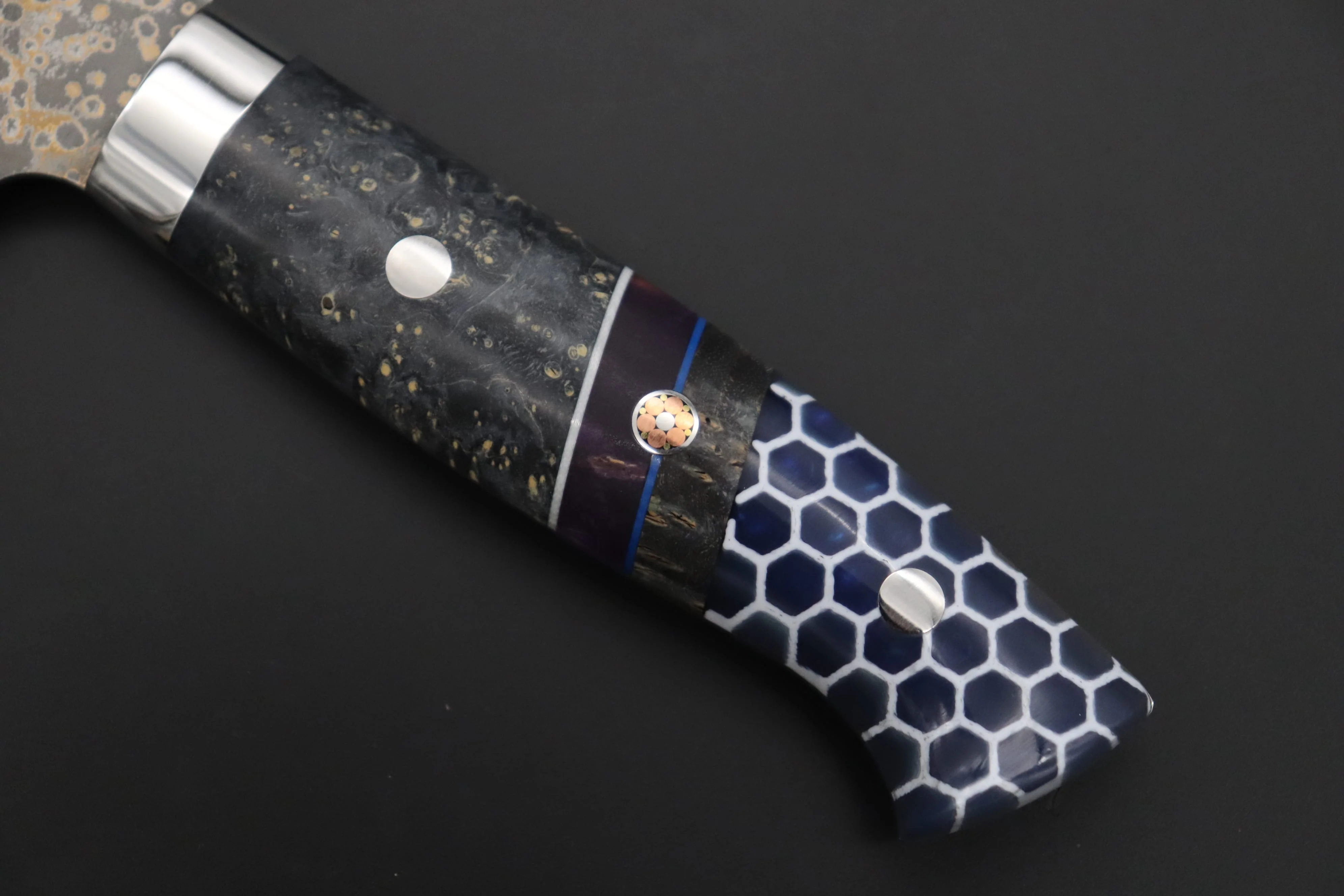 Takeshi Saji SUMMIT ― Limited Edition Custom Series  SMT-1161 VG-10W Multi-Colored Golden-Rainbow Damascus Gyuto 240mm (9.4 Inch) - Image 7